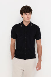 CONTRAST TRIM KNIT CARDIGAN POLO