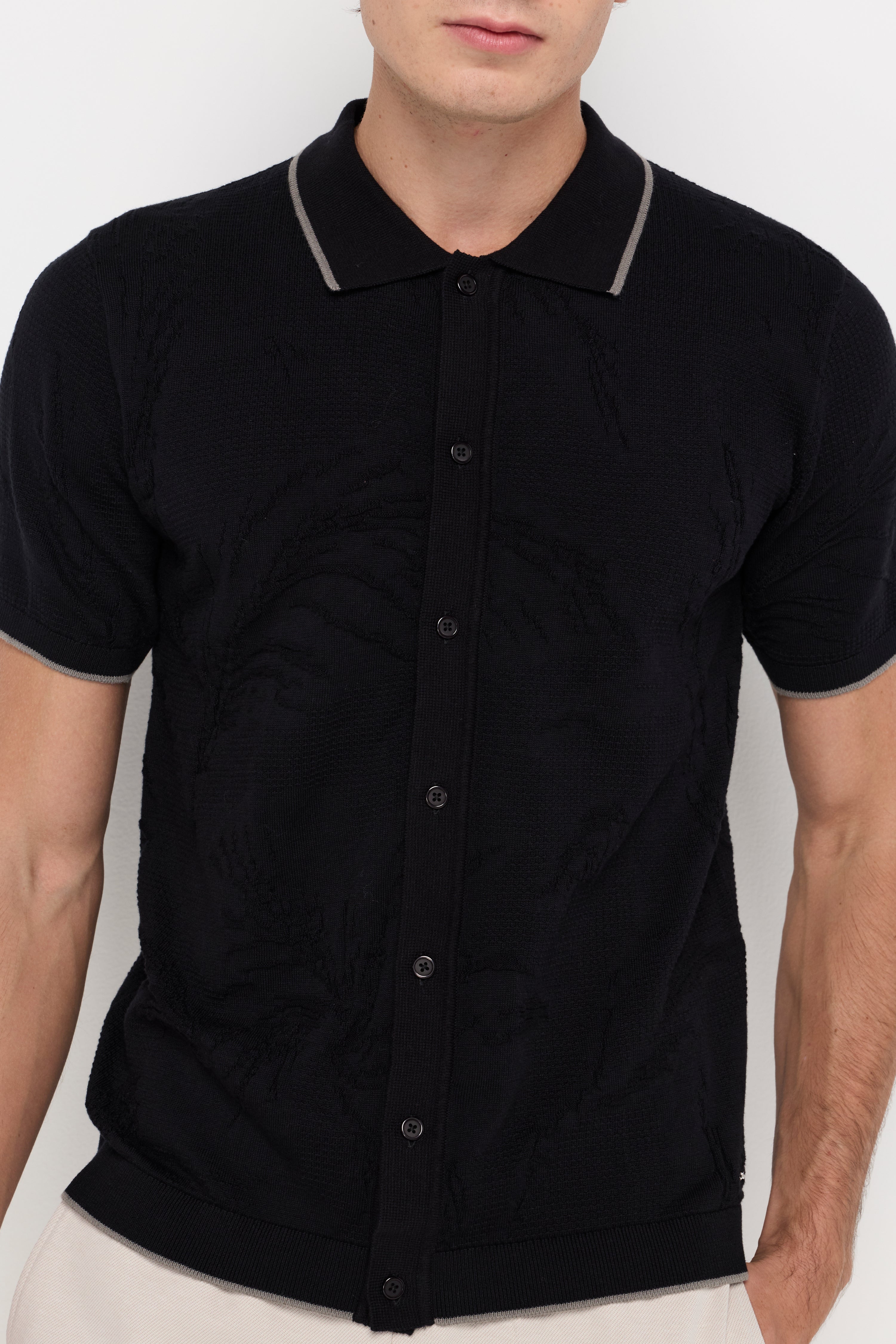 CONTRAST TRIM KNIT CARDIGAN POLO