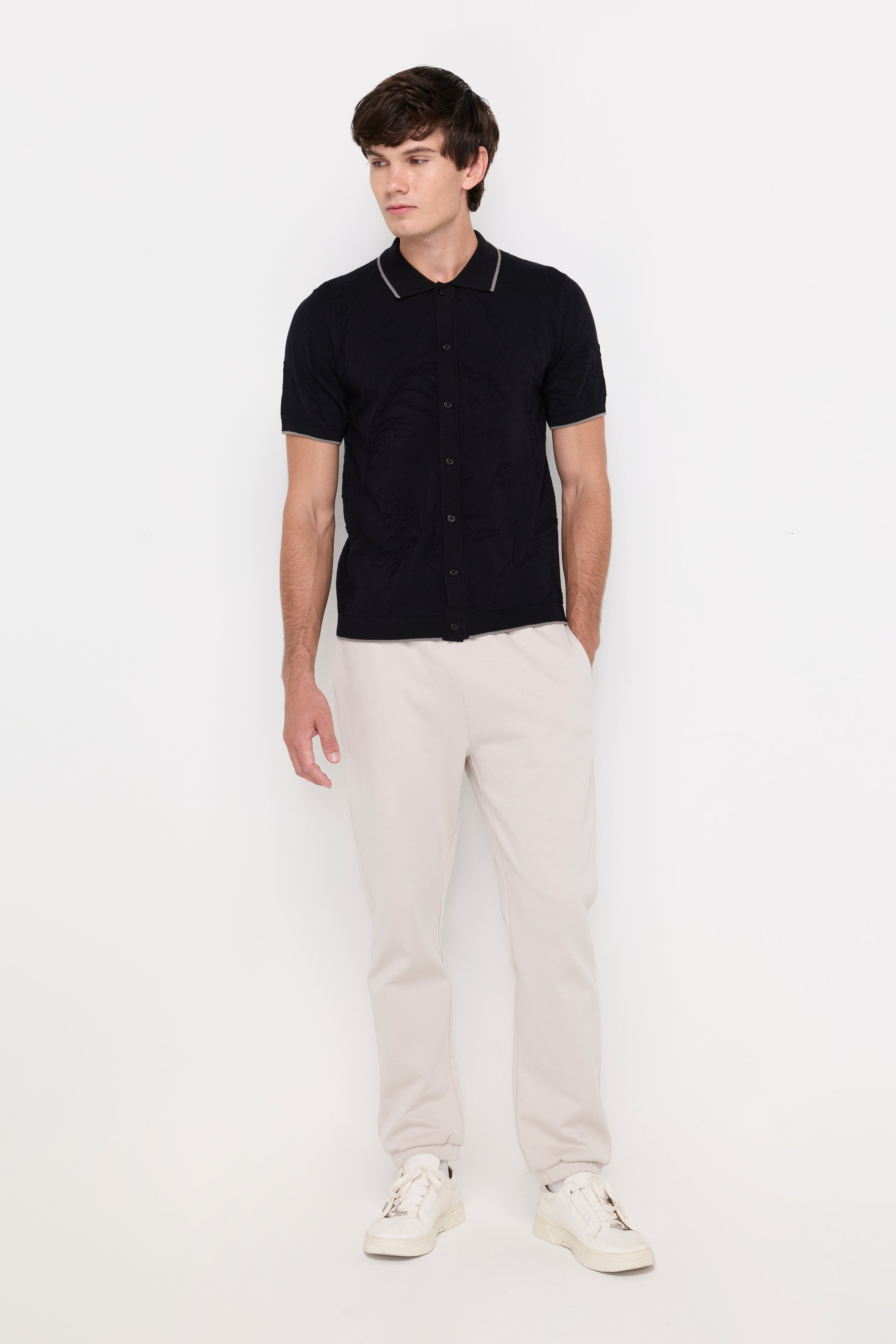 CONTRAST TRIM KNIT CARDIGAN POLO
