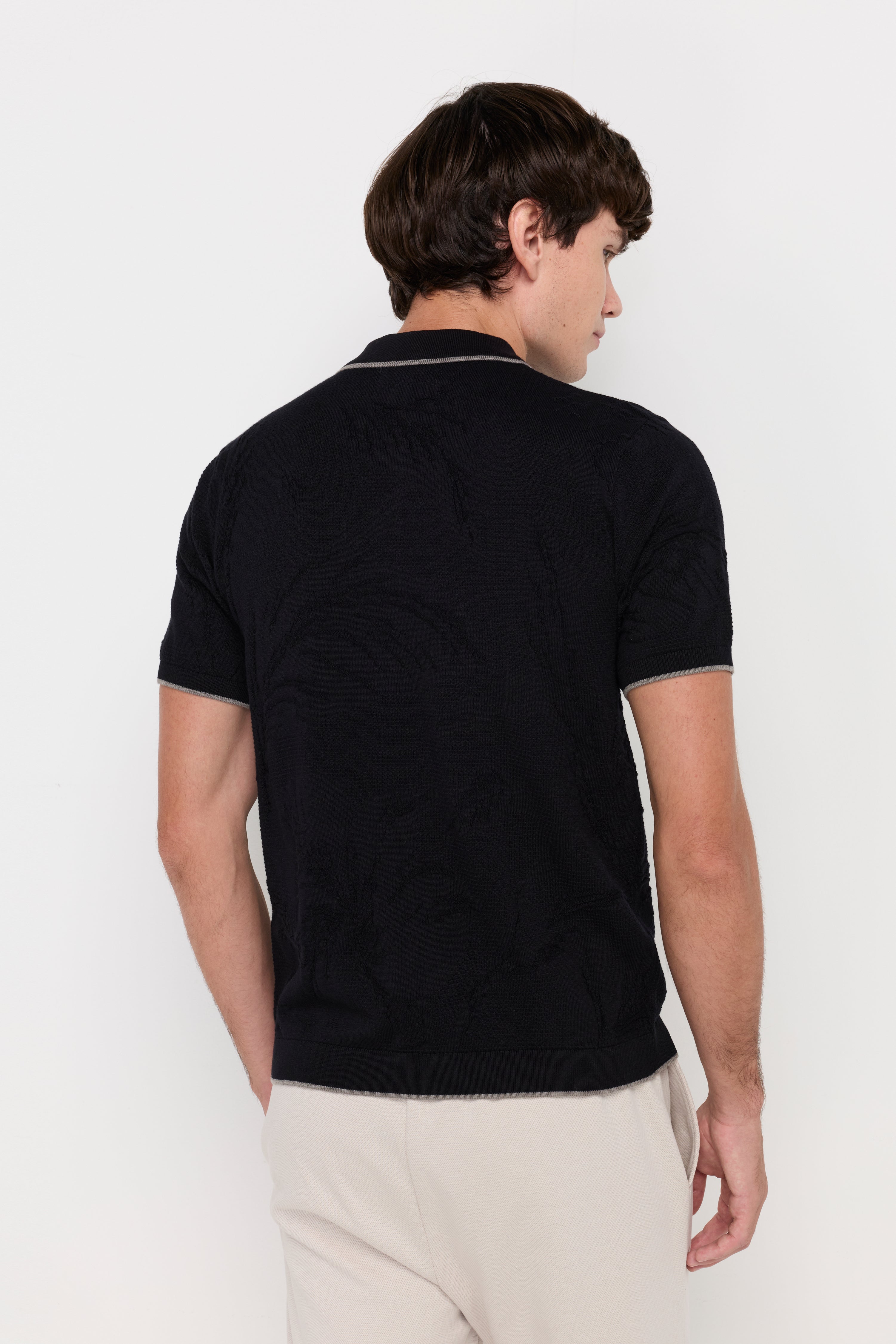 CONTRAST TRIM KNIT CARDIGAN POLO