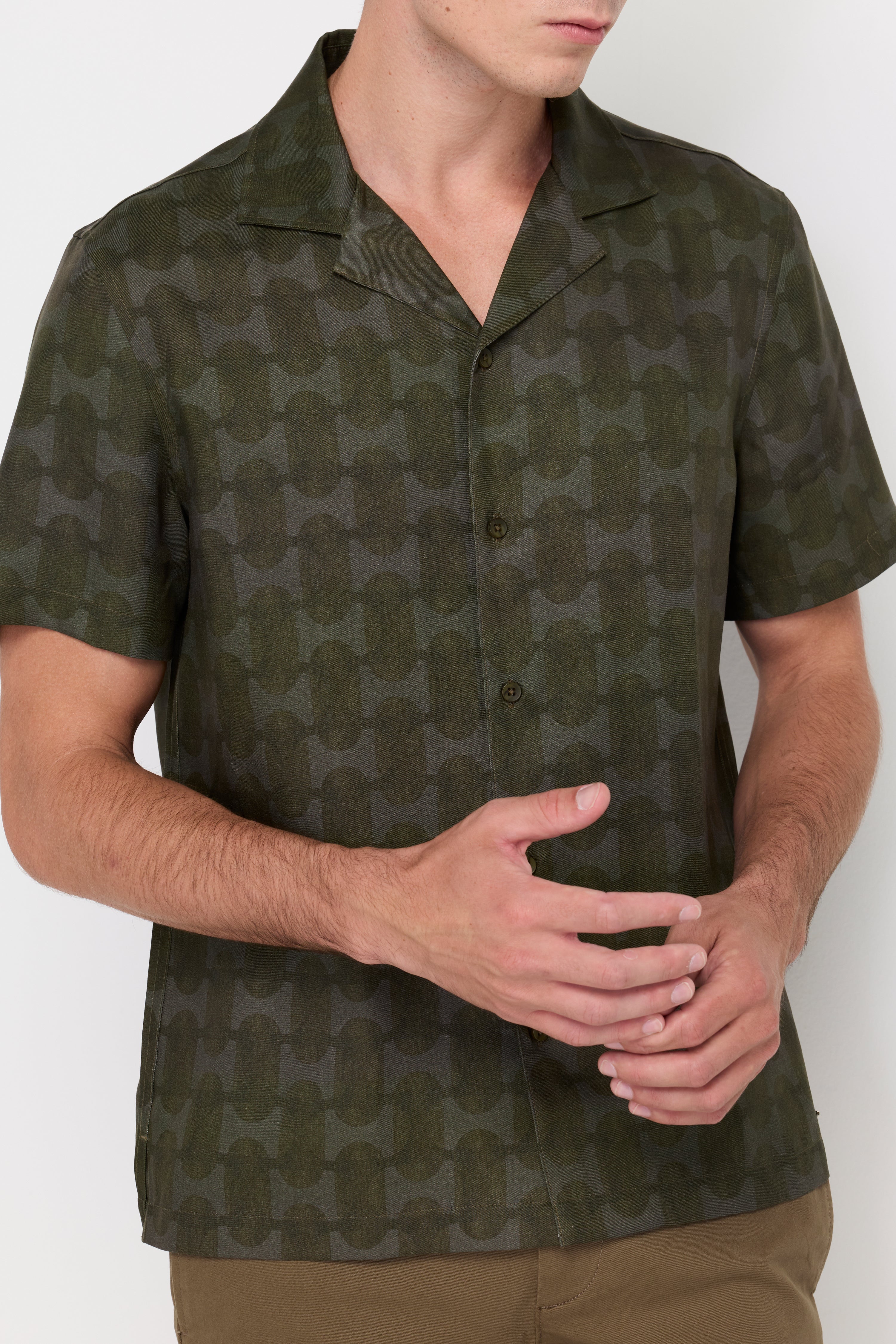 TONAL GEOMETRIC CAMP-COLLAR SHIRT