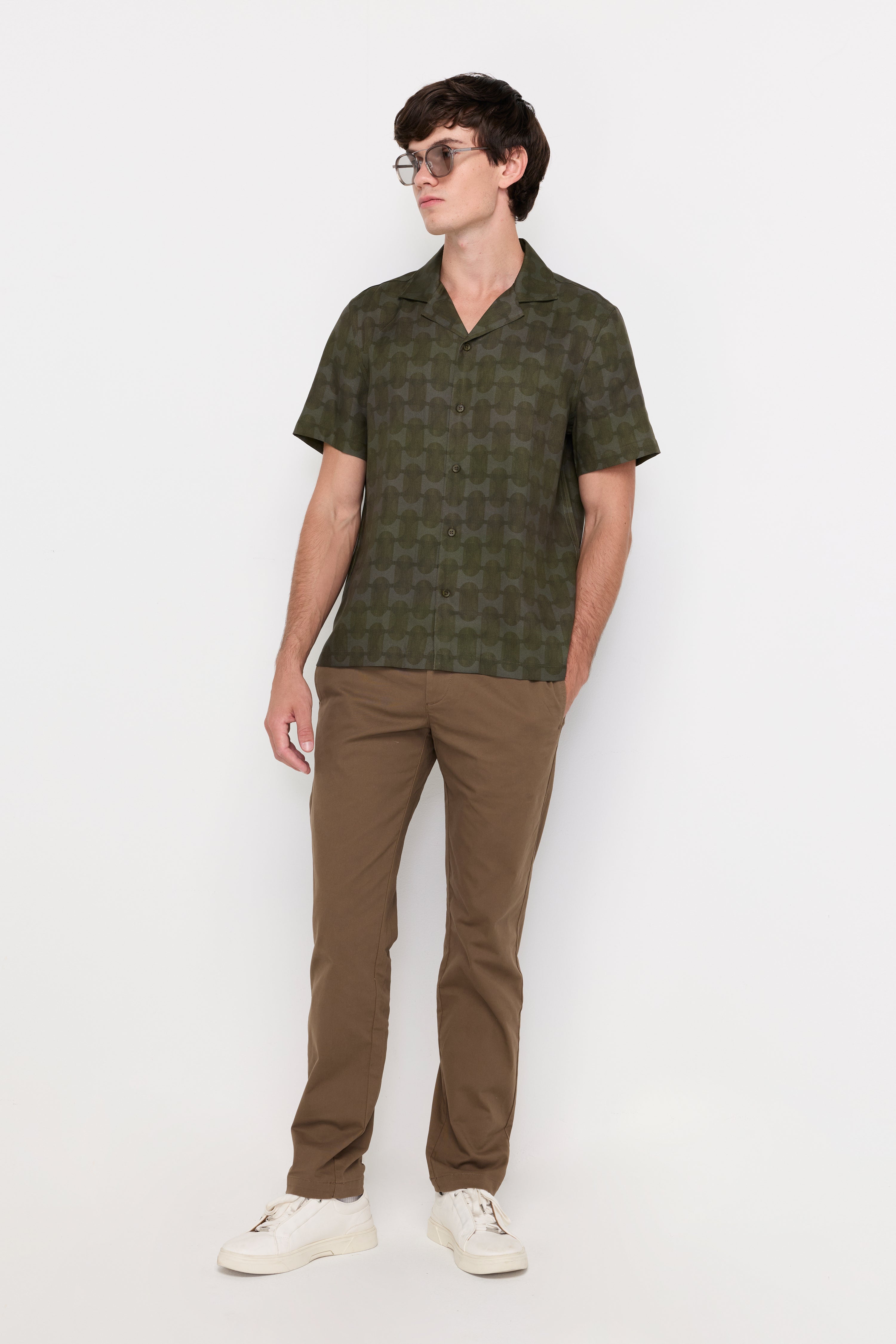 TONAL GEOMETRIC CAMP-COLLAR SHIRT