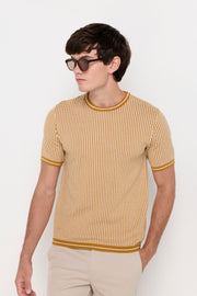 VERTICAL MICRO-STRIPE KNIT TEE