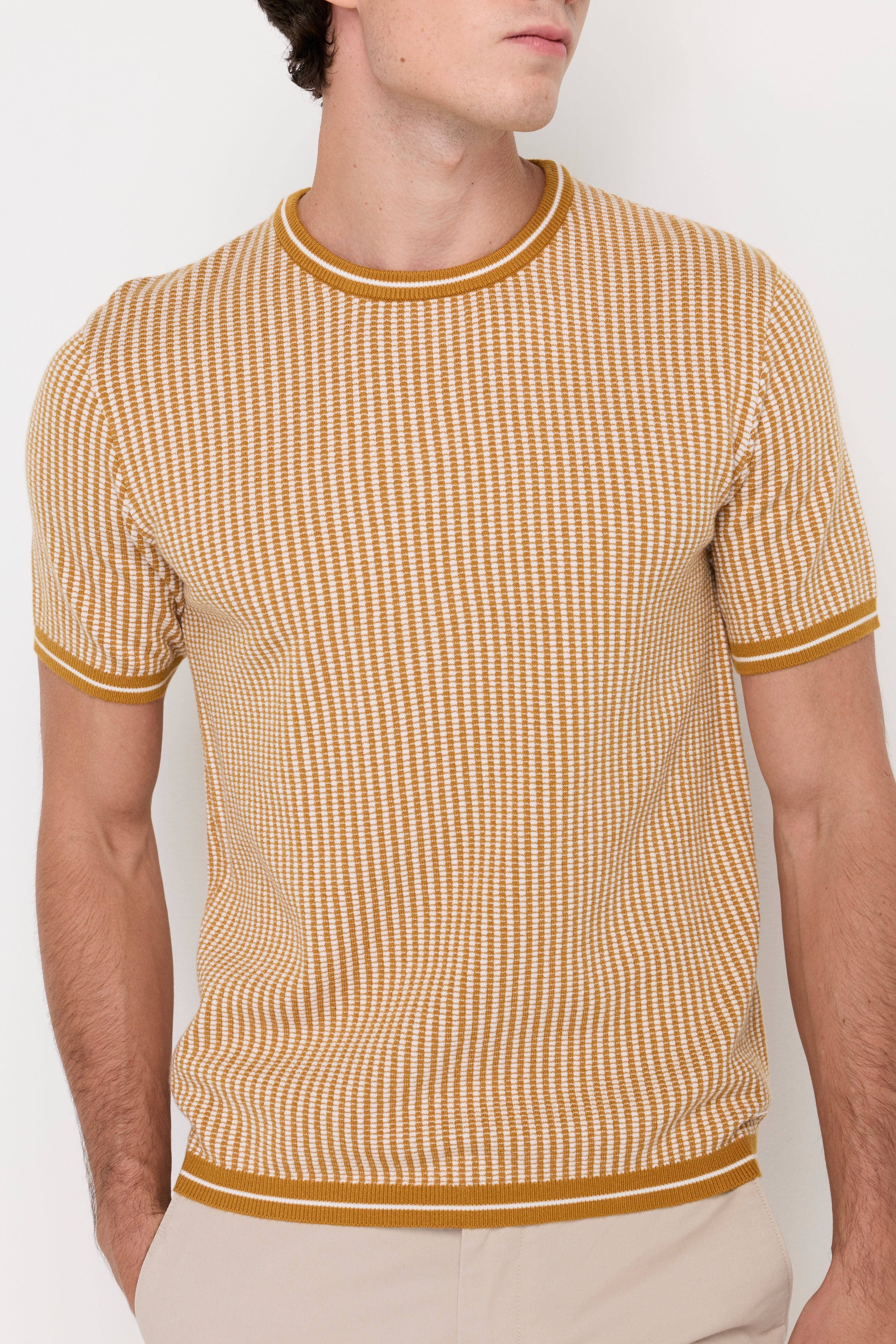 VERTICAL MICRO-STRIPE KNIT TEE
