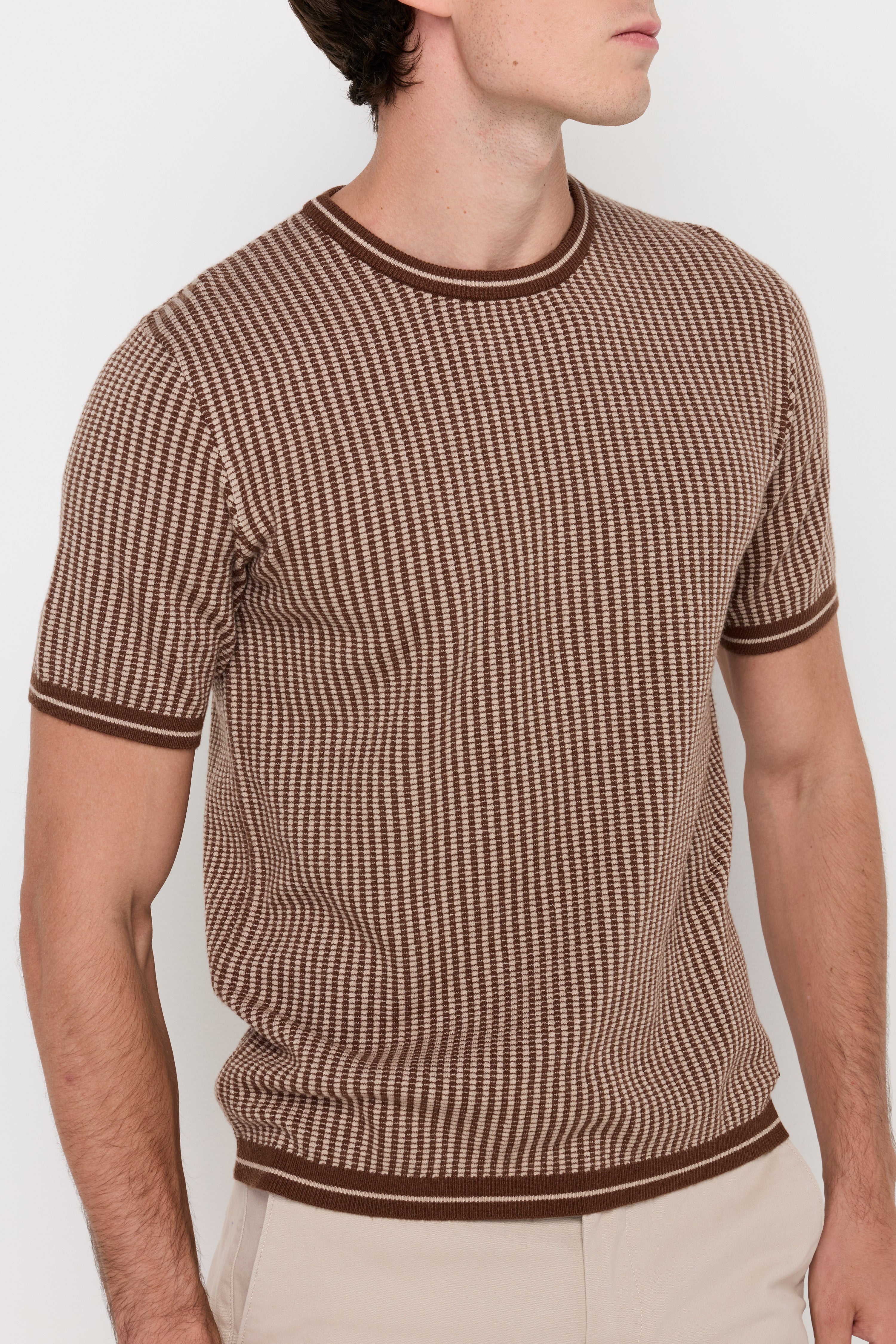 VERTICAL MICRO-STRIPE KNIT TEE