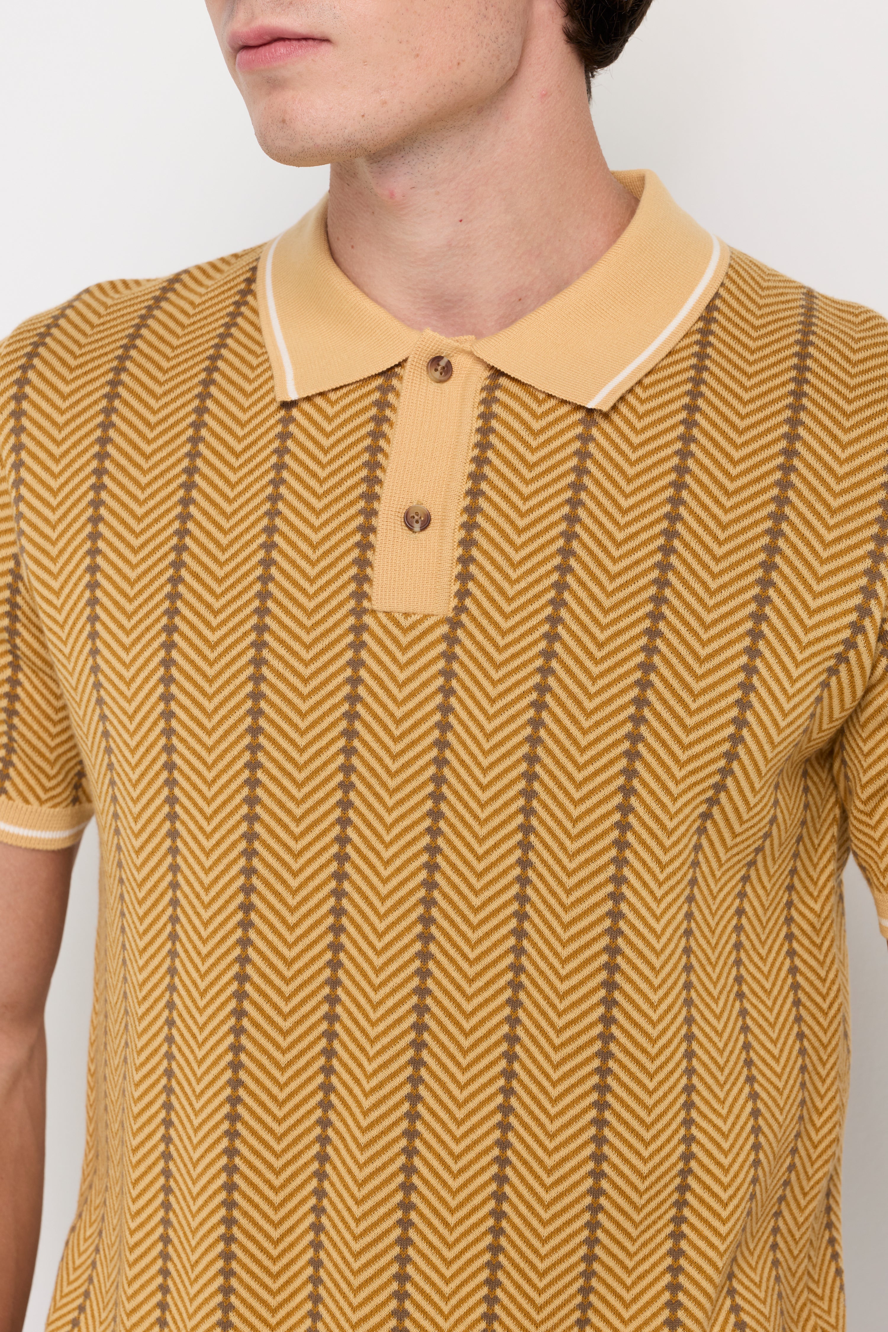 HERRINGBONE CONTRAST KNIT POLO