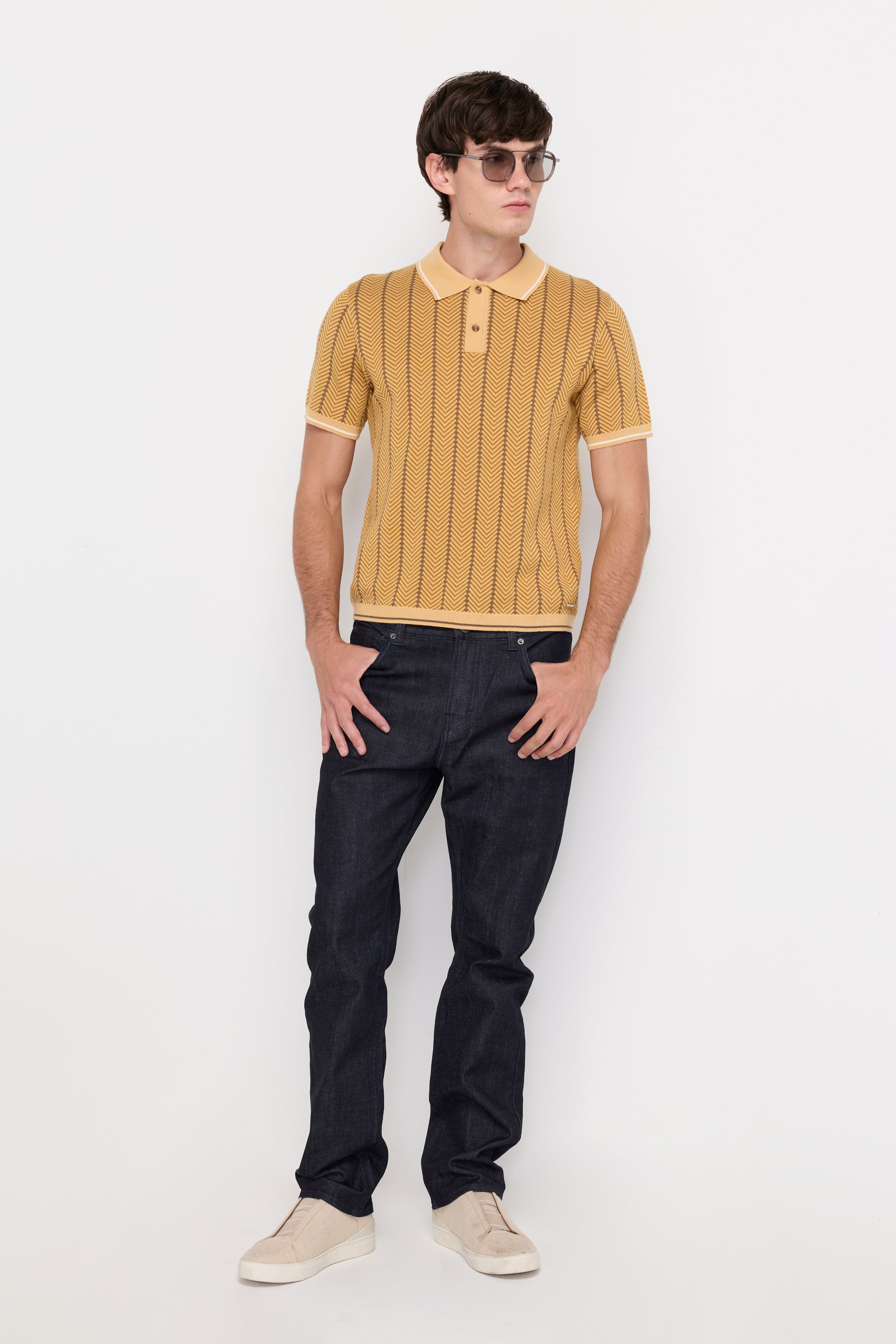 HERRINGBONE CONTRAST KNIT POLO