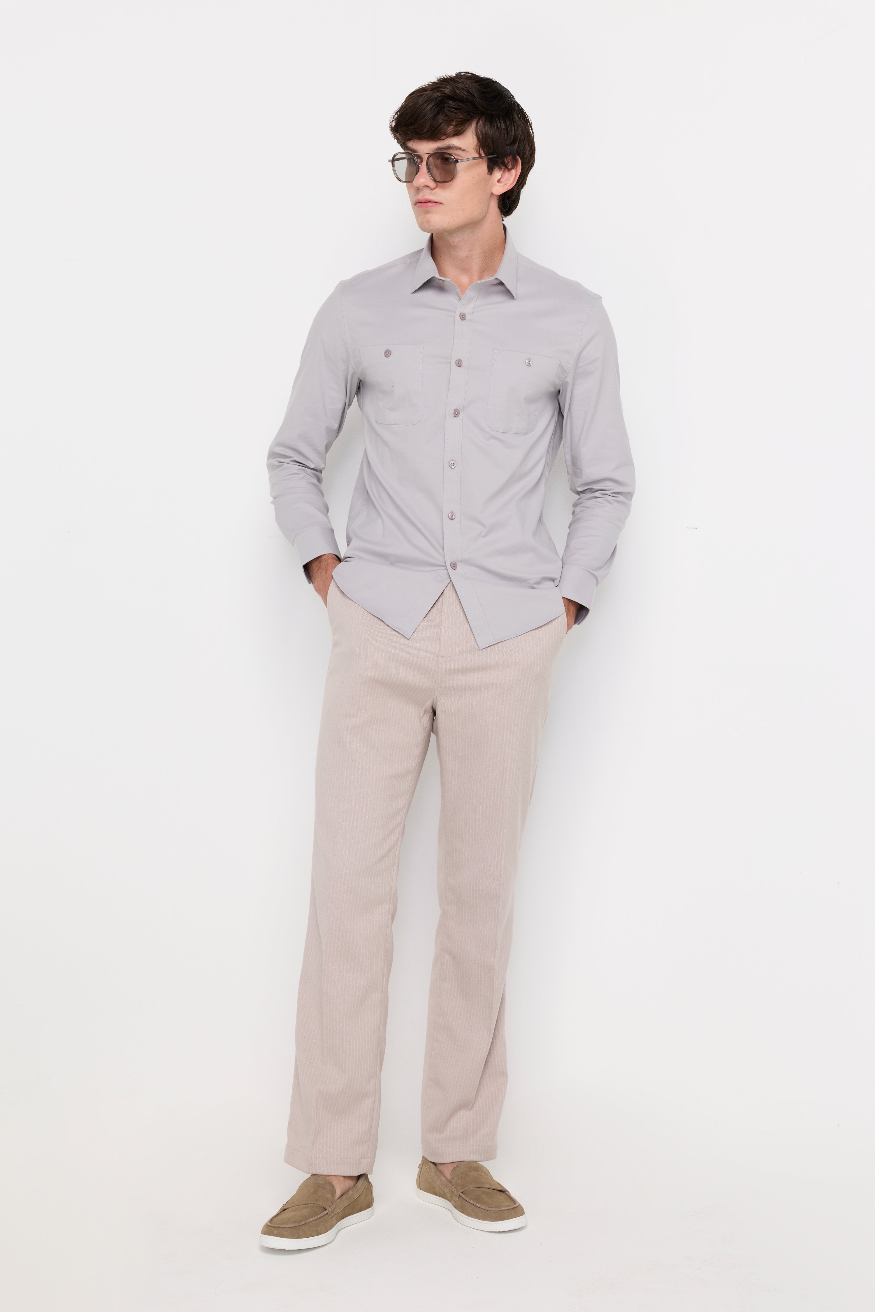 TEXTURED STRAIGHT-LEG TROUSERS