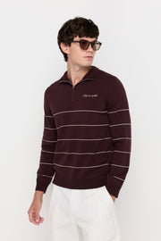 CONTRAST STRIPE HALF-ZIP KNIT PULLOVER