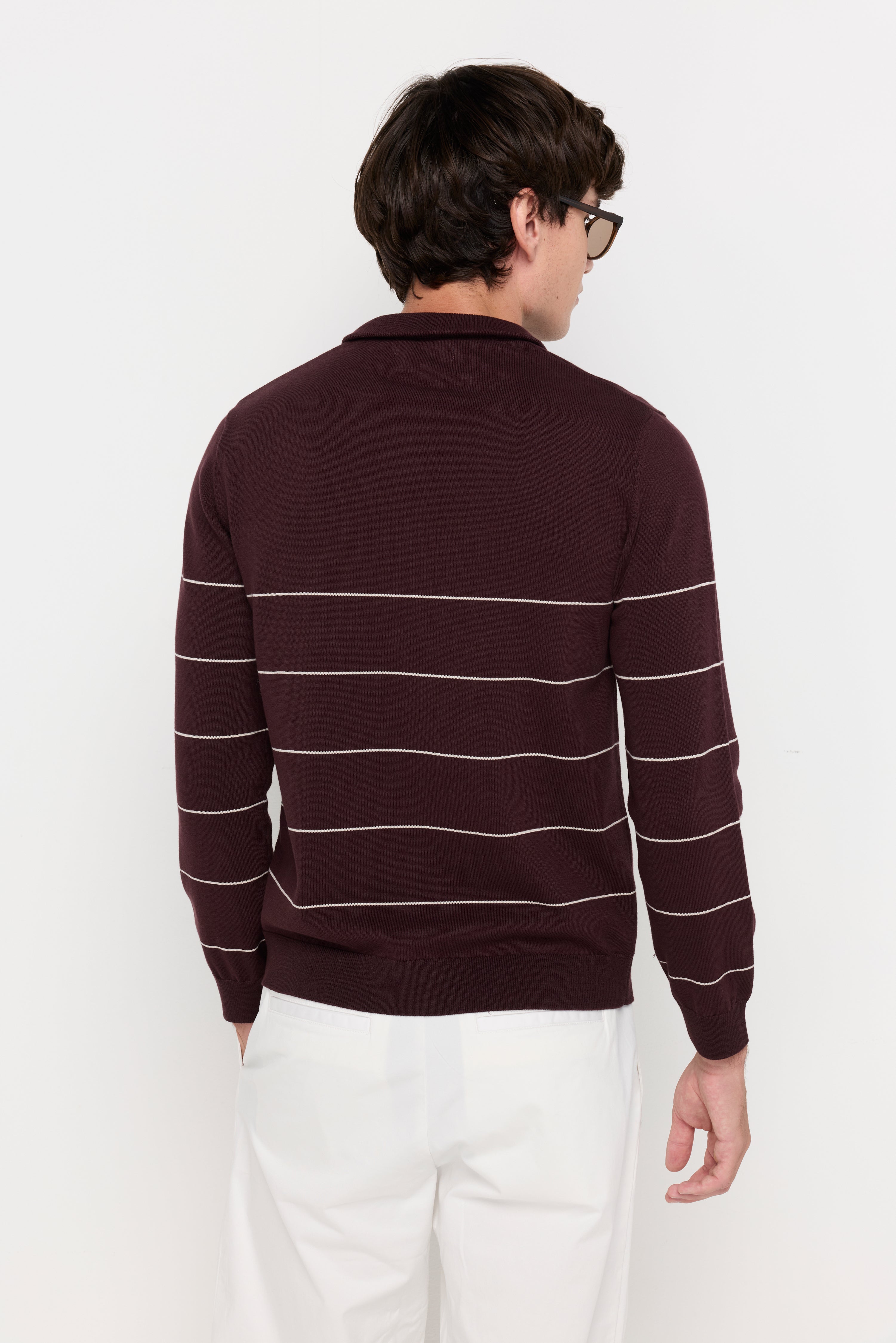 CONTRAST STRIPE HALF-ZIP KNIT PULLOVER