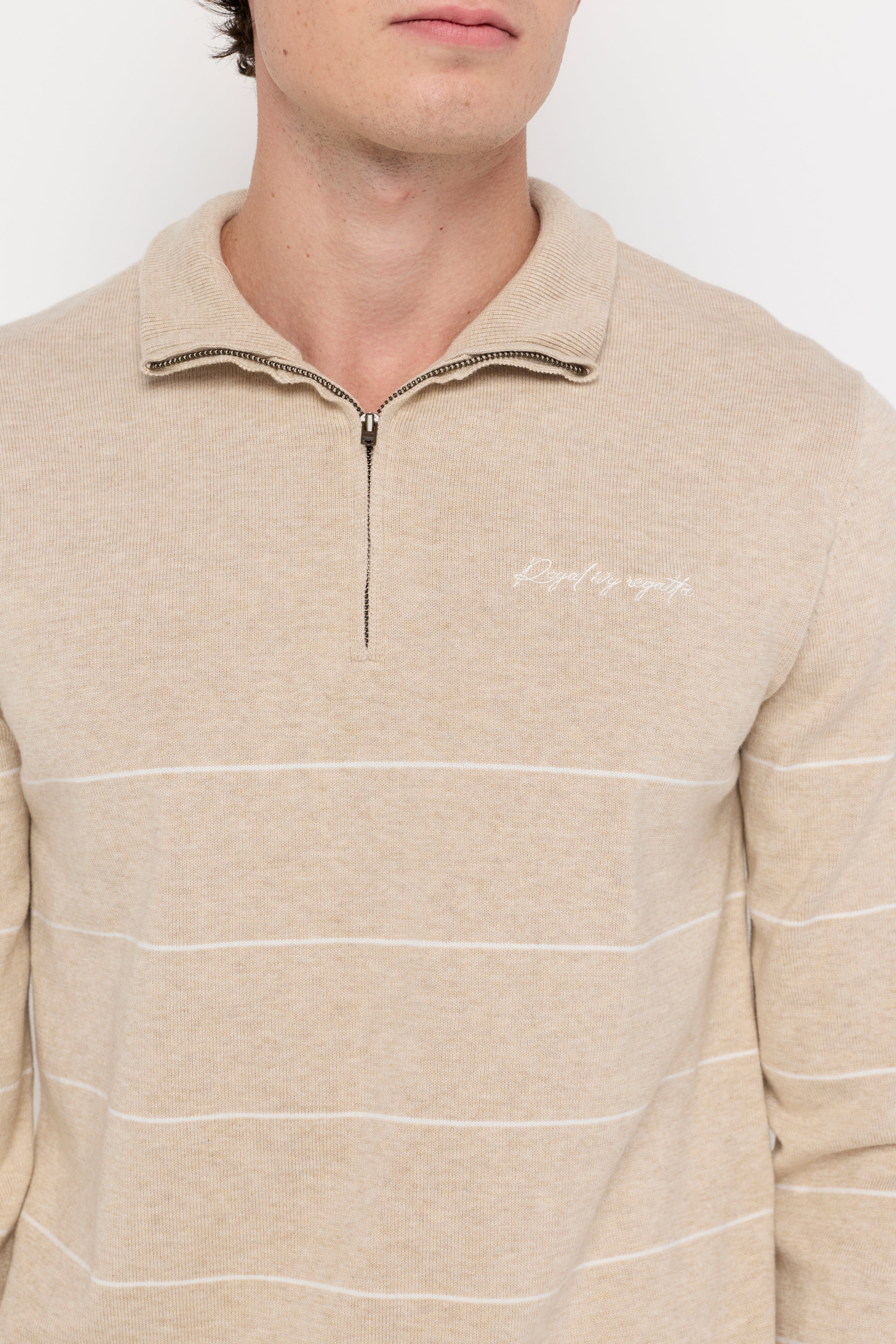 CONTRAST STRIPE HALF-ZIP KNIT PULLOVER