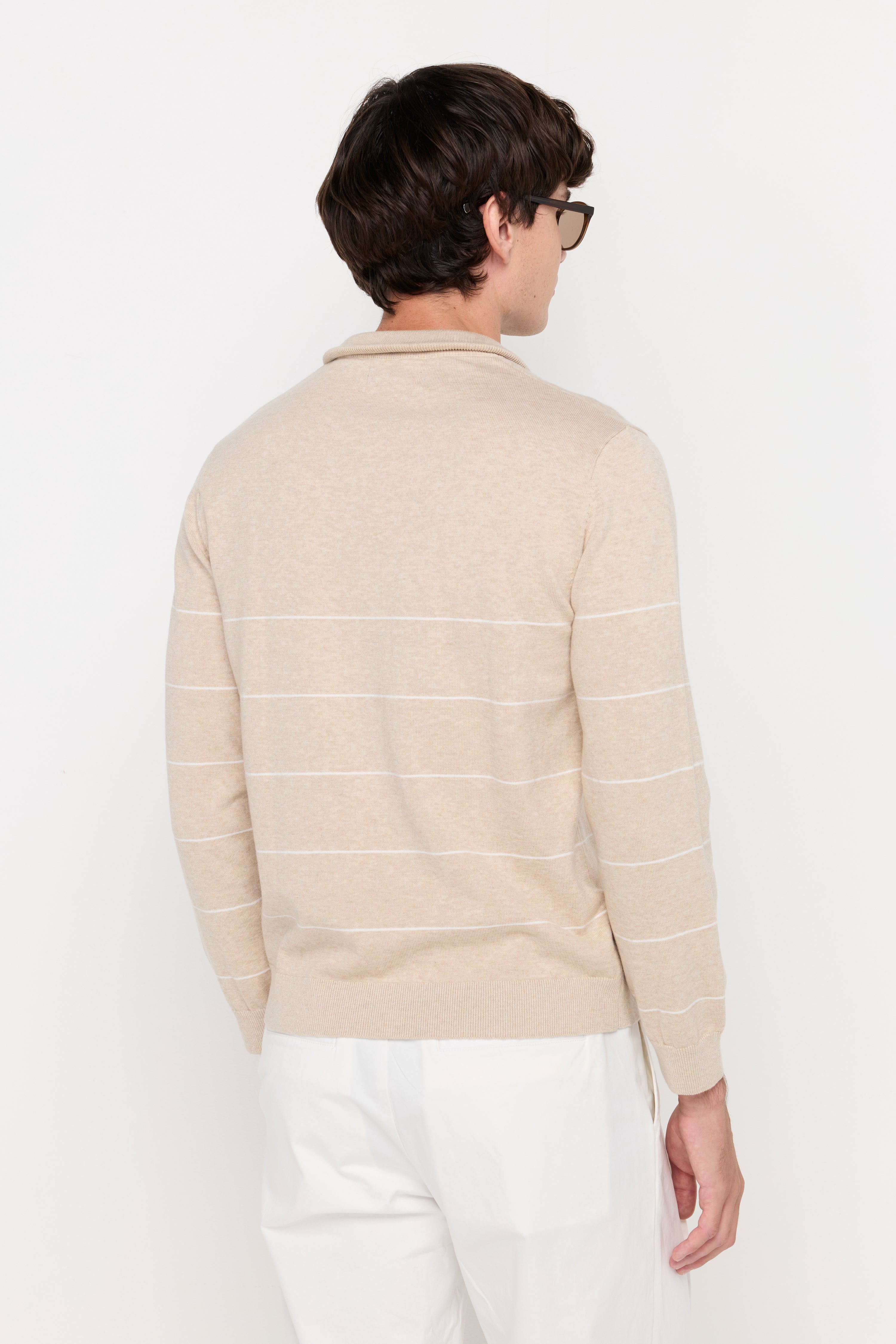 CONTRAST STRIPE HALF-ZIP KNIT PULLOVER