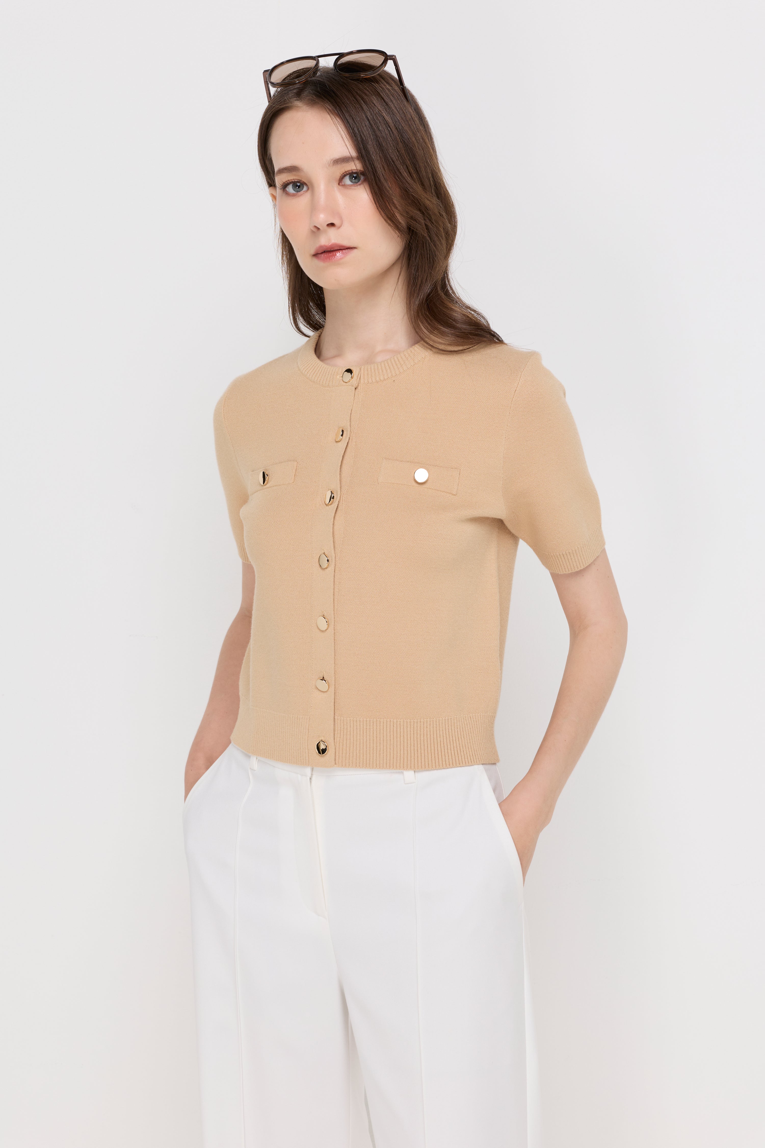 BUTTON DETAIL KNIT CARDIGAN TOP