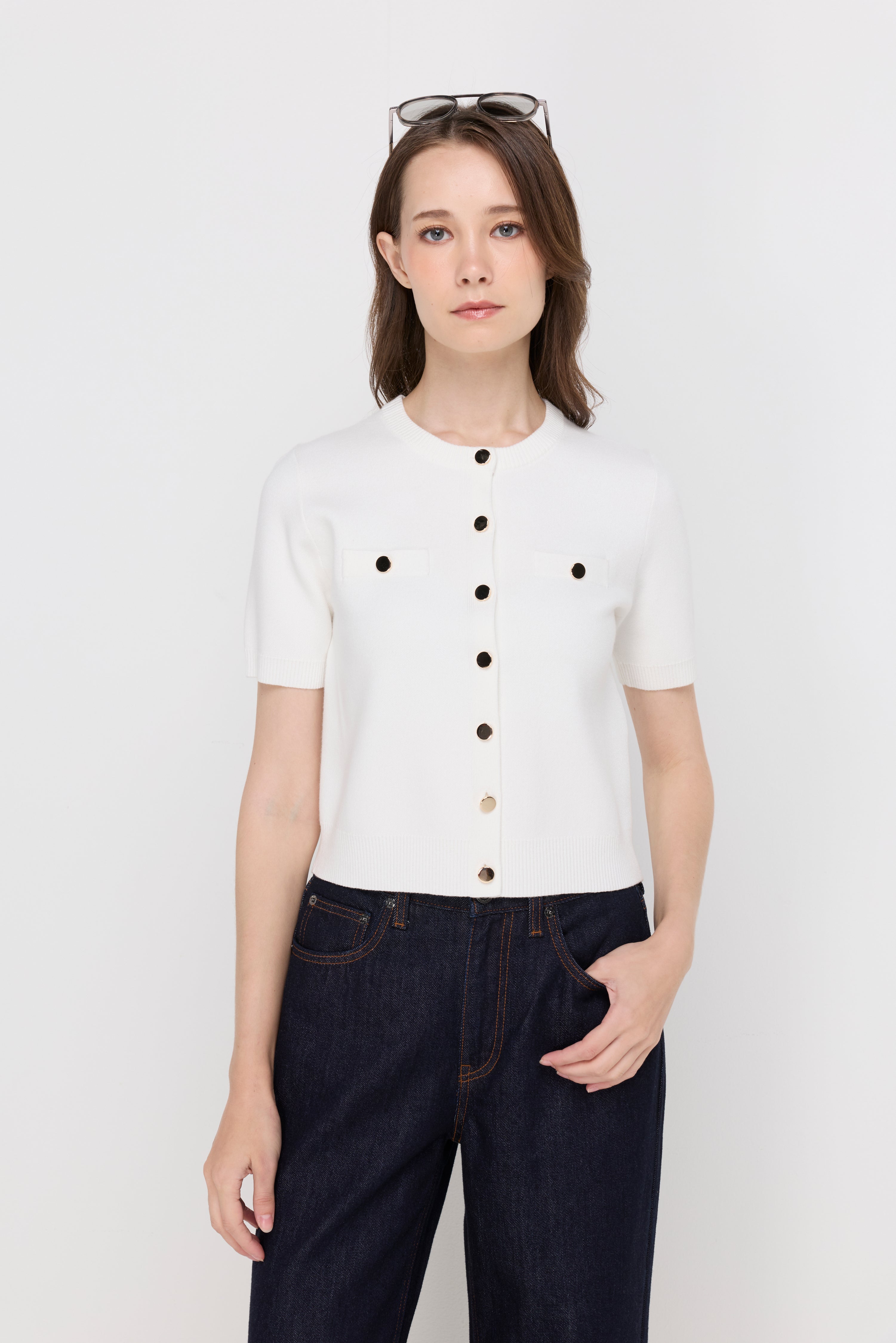 BUTTON DETAIL KNIT CARDIGAN TOP