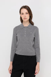 EMBROIDERED KNIT POLO SWEATER
