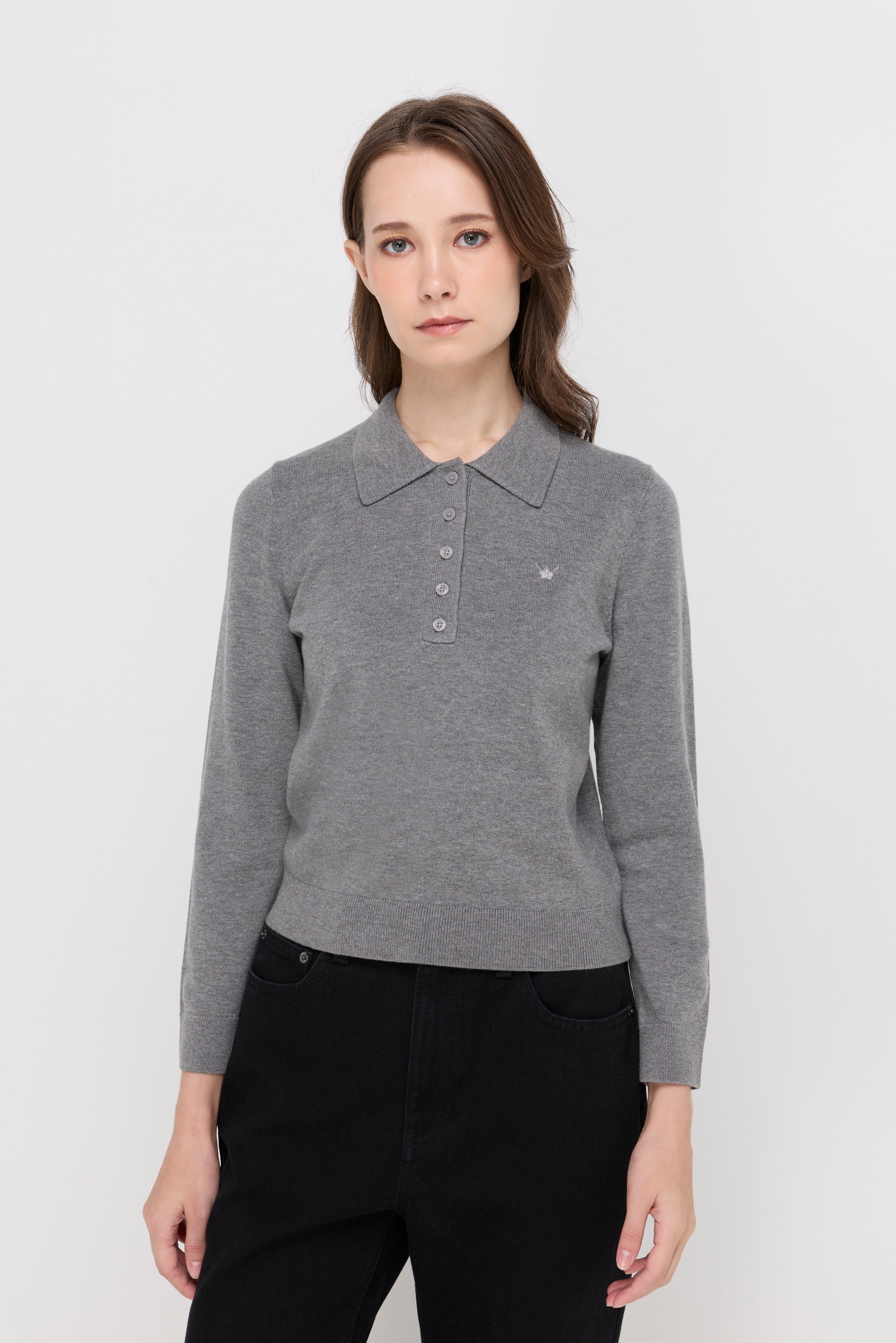 EMBROIDERED KNIT POLO SWEATER