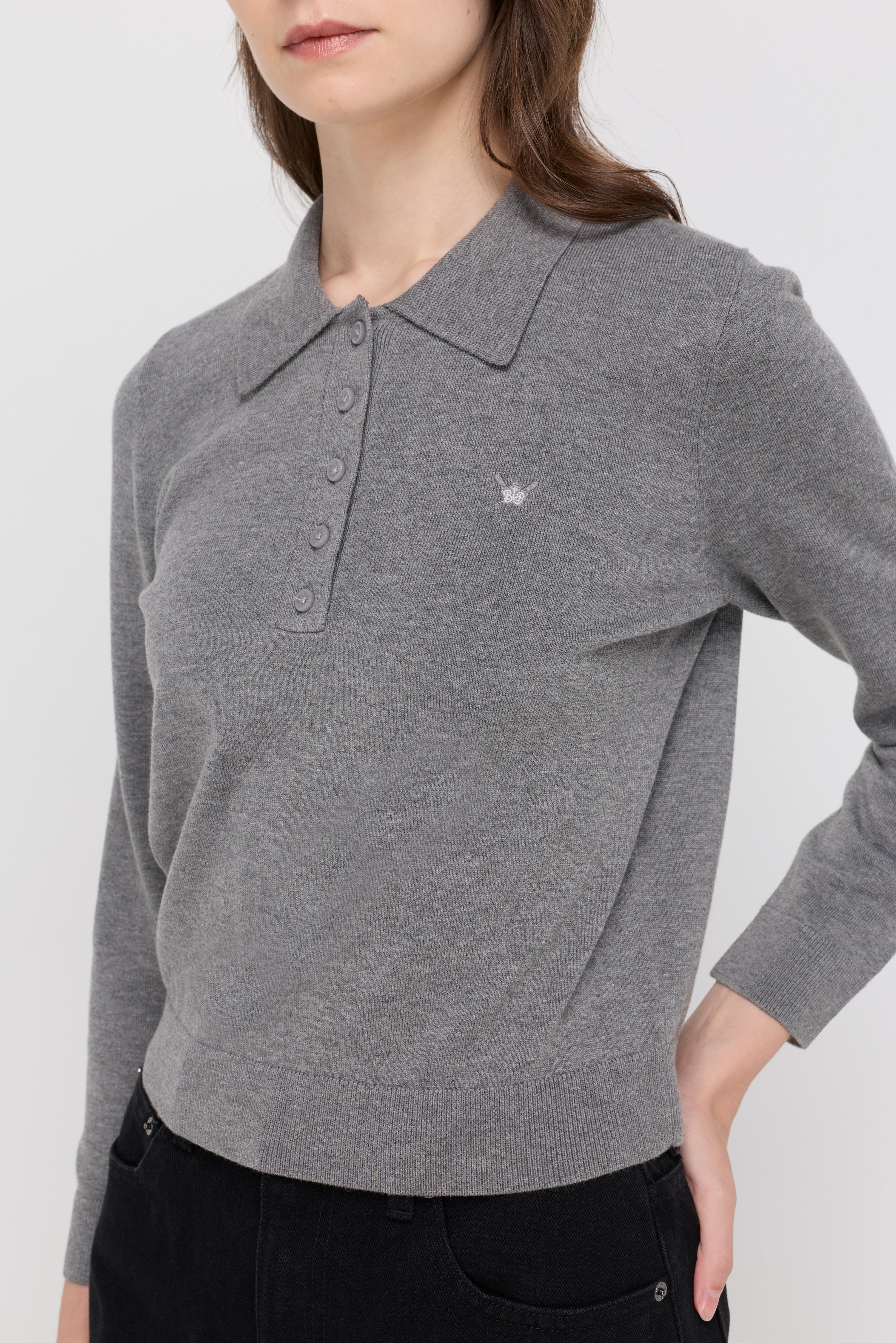 EMBROIDERED KNIT POLO SWEATER