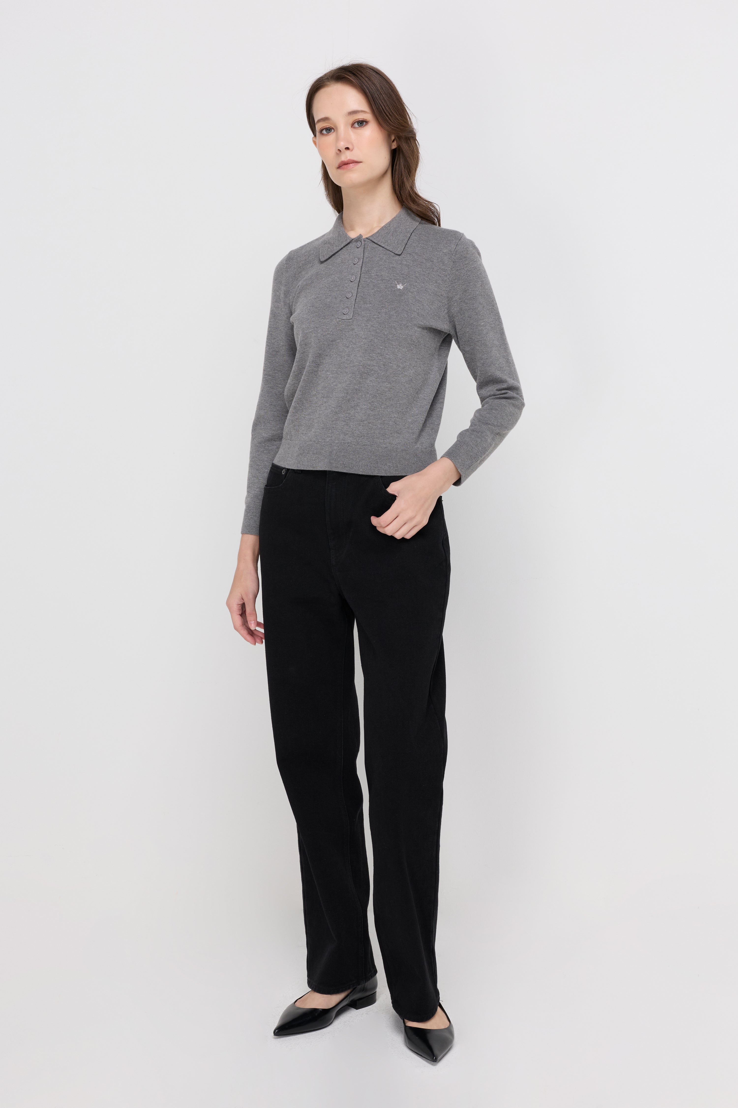 EMBROIDERED KNIT POLO SWEATER