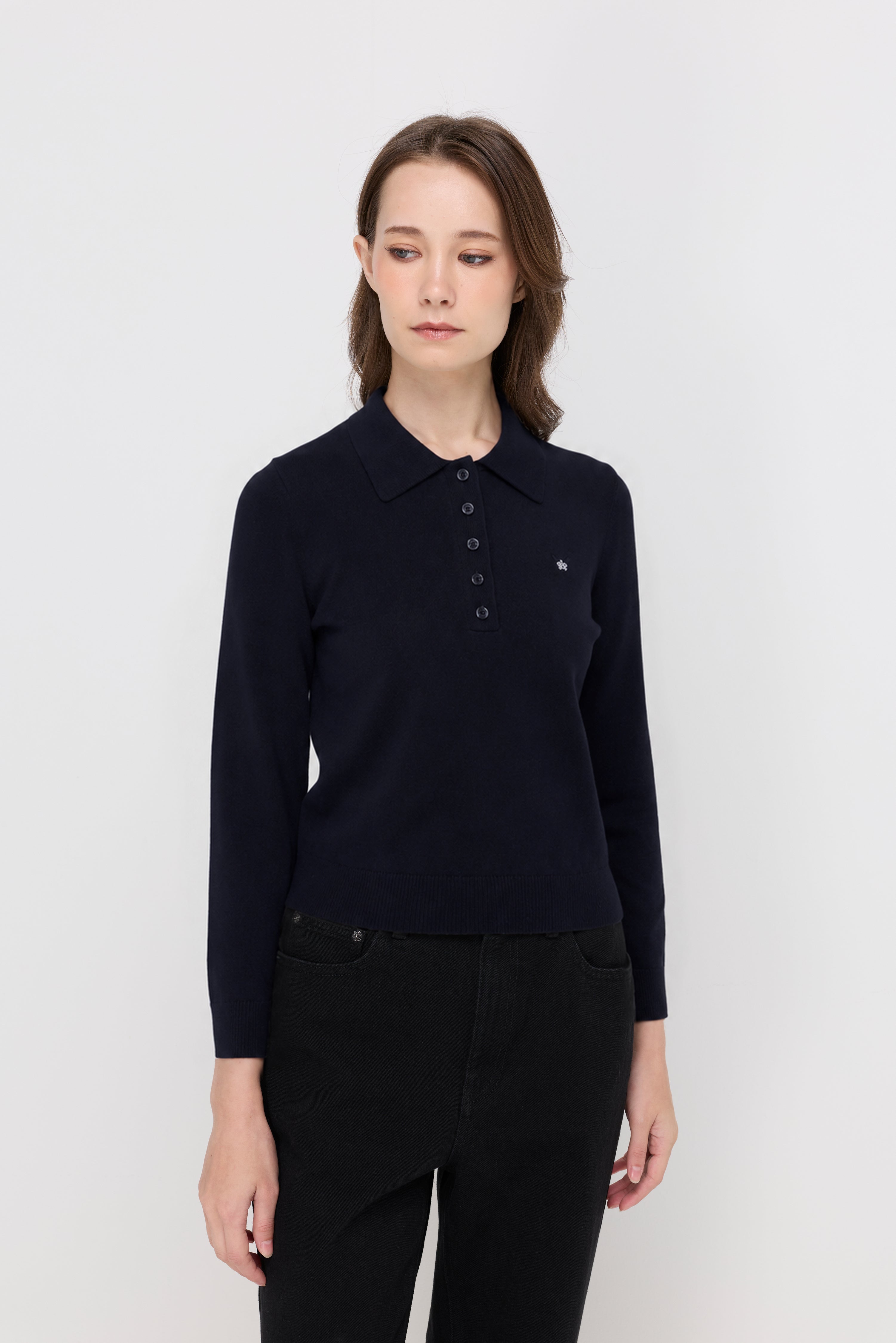 EMBROIDERED KNIT POLO SWEATER
