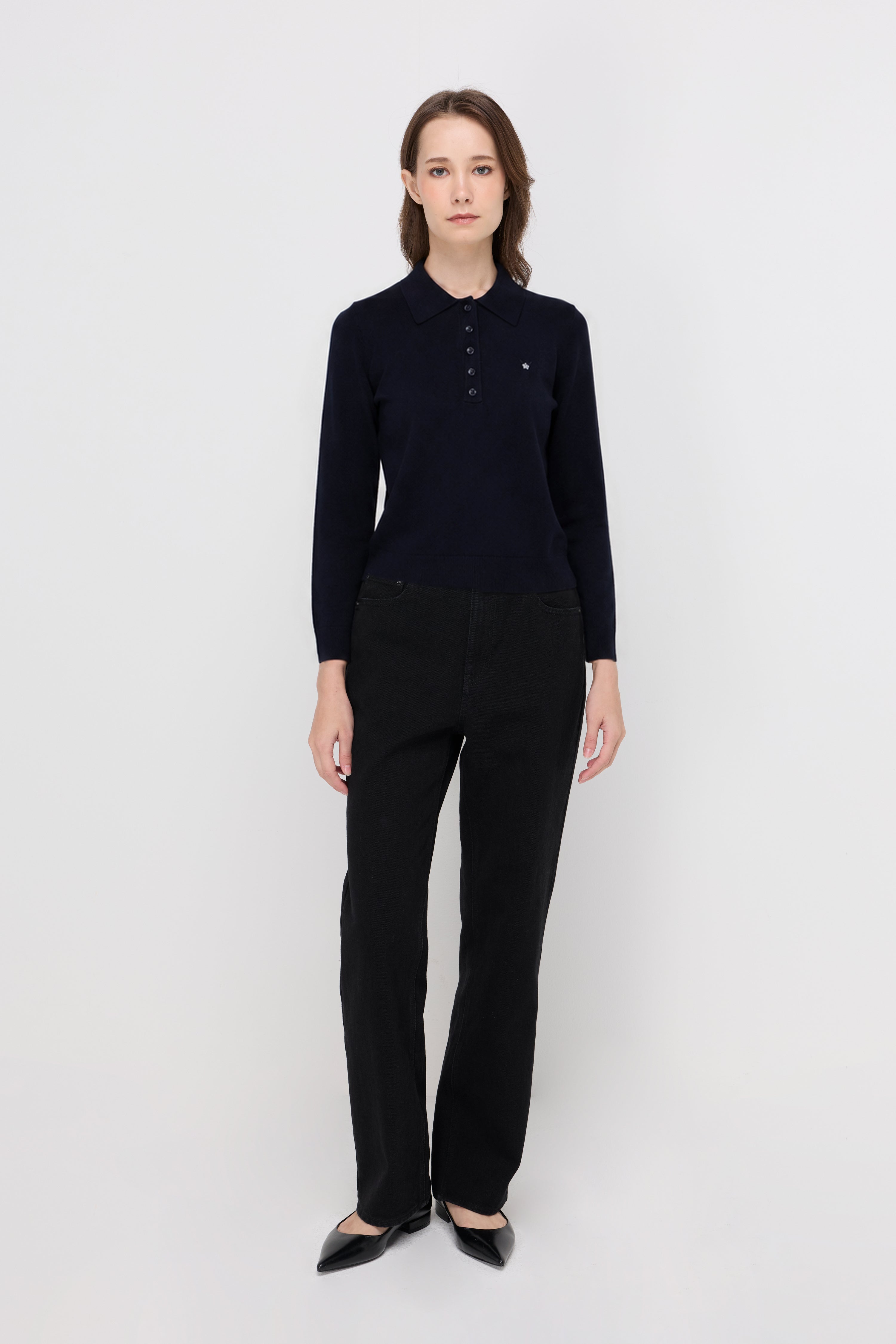 EMBROIDERED KNIT POLO SWEATER