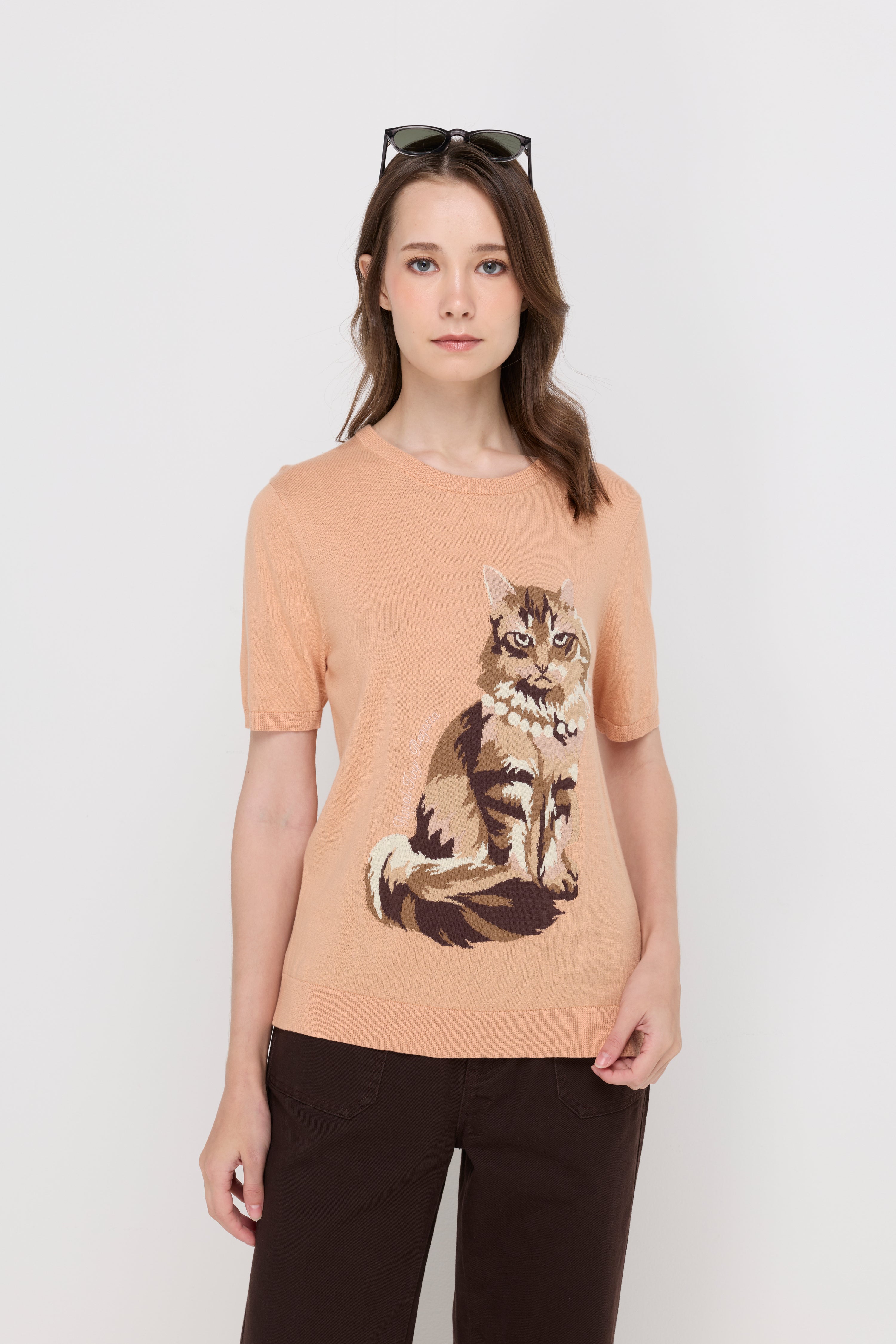 ELEGANT CAT INTARSIA KNIT TOP
