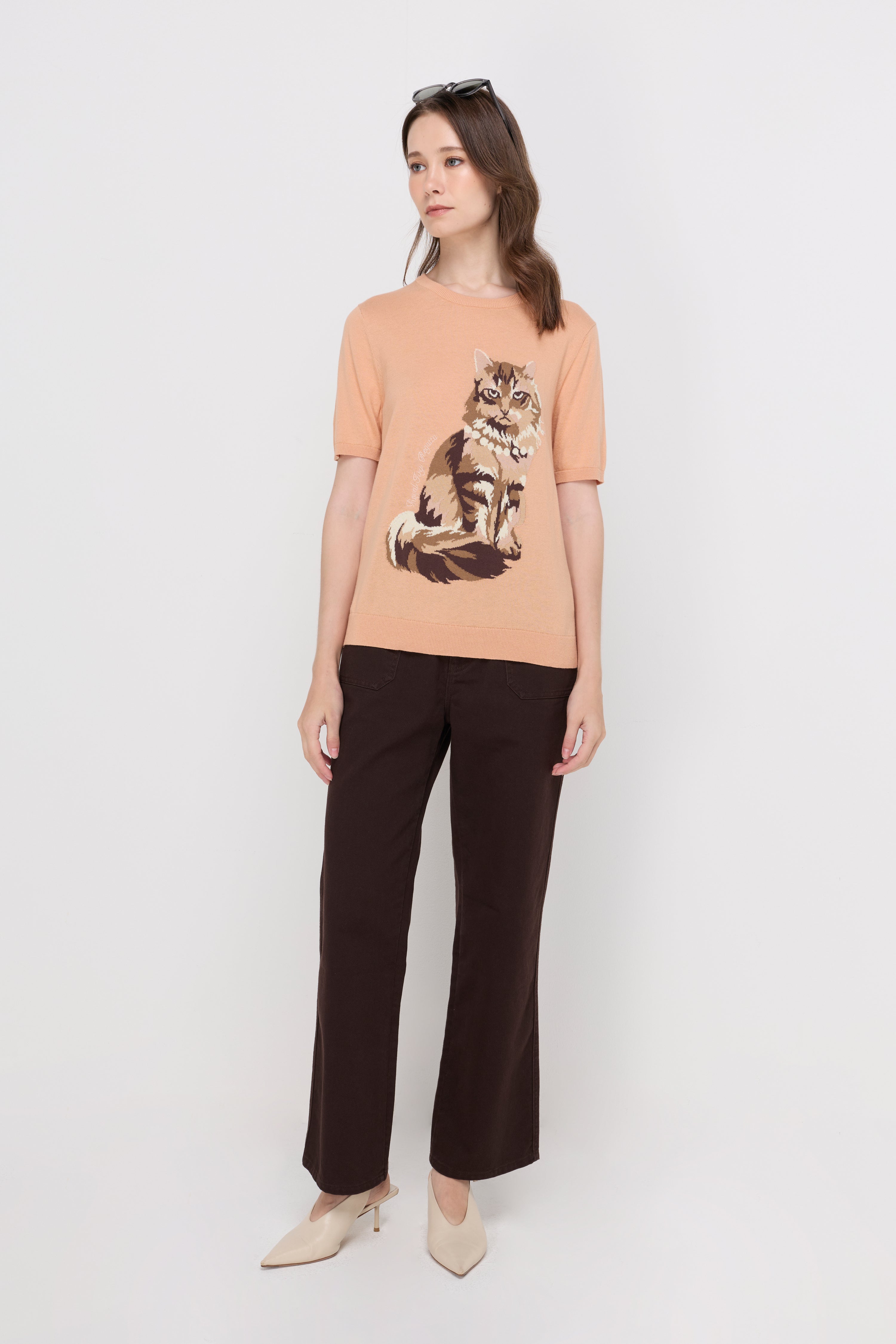 ELEGANT CAT INTARSIA KNIT TOP