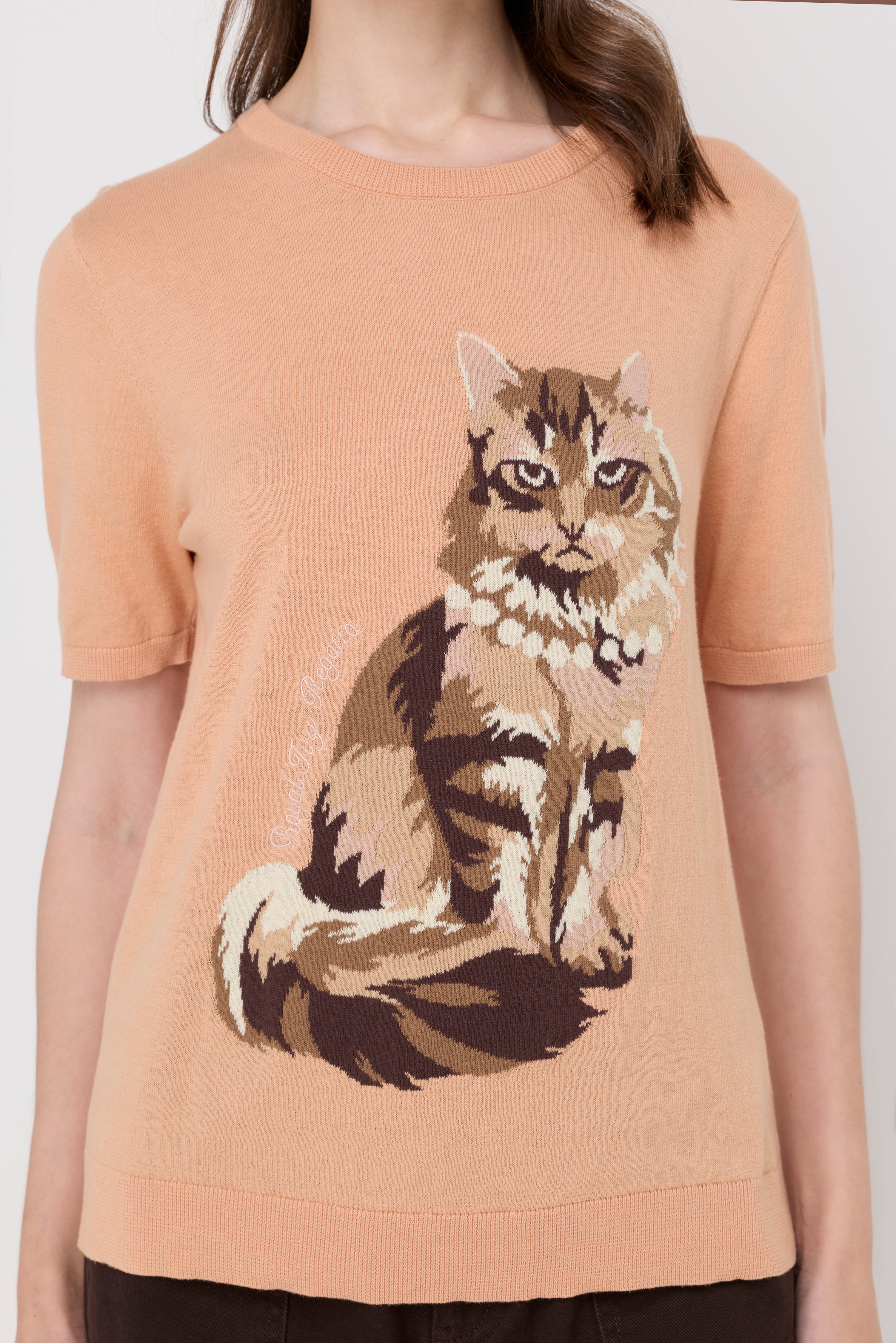 ELEGANT CAT INTARSIA KNIT TOP