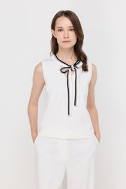 CONTRAST TIE-NECK SLEEVELESS BLOUSE