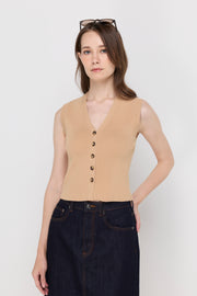 RIBBED BUTTON-FRONT KNIT VEST