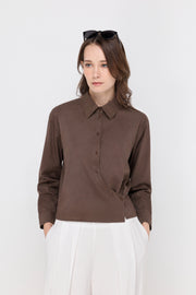 ASYMMETRIC LAYERED COTTON POLO BLOUSE