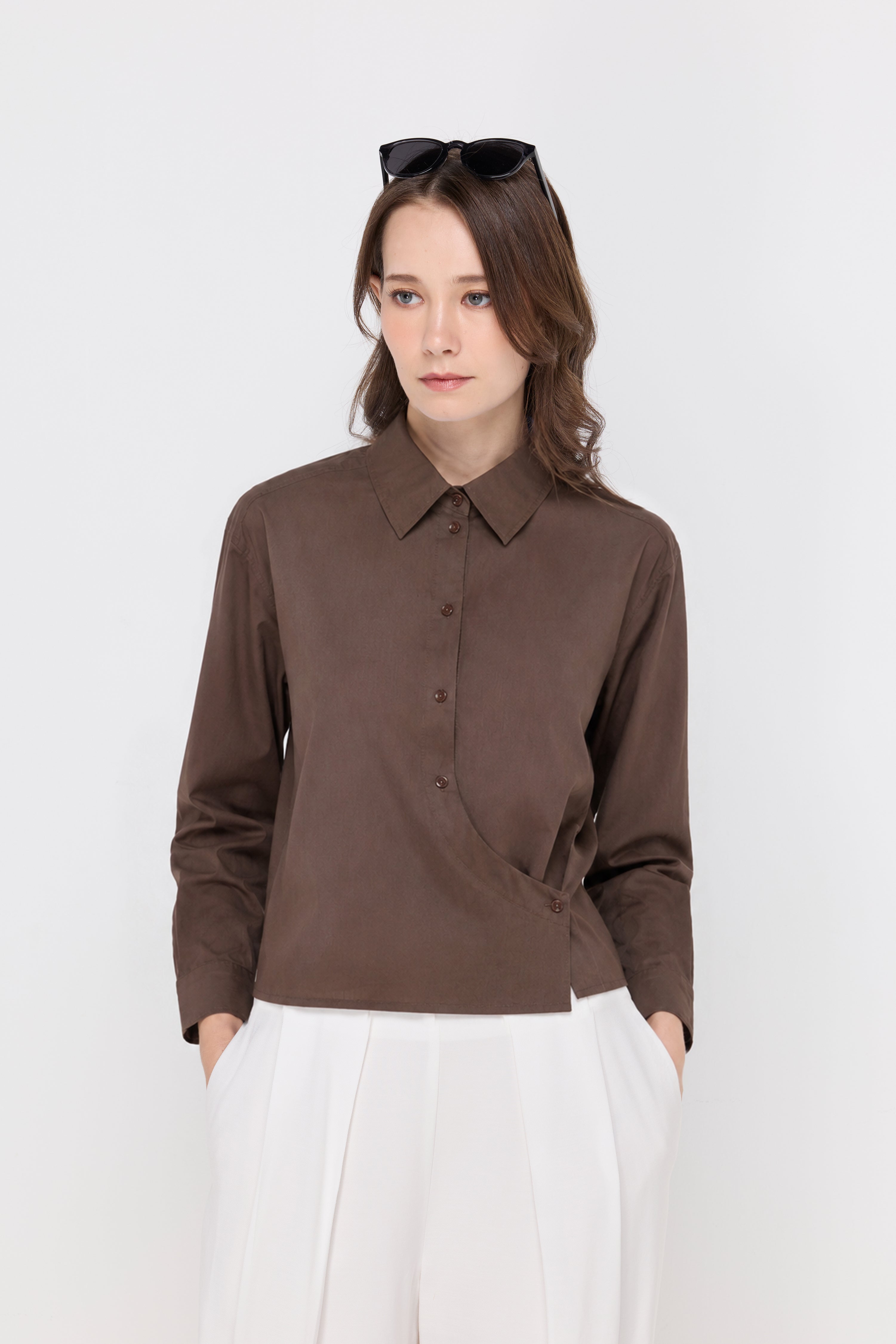 ASYMMETRIC LAYERED COTTON POLO BLOUSE