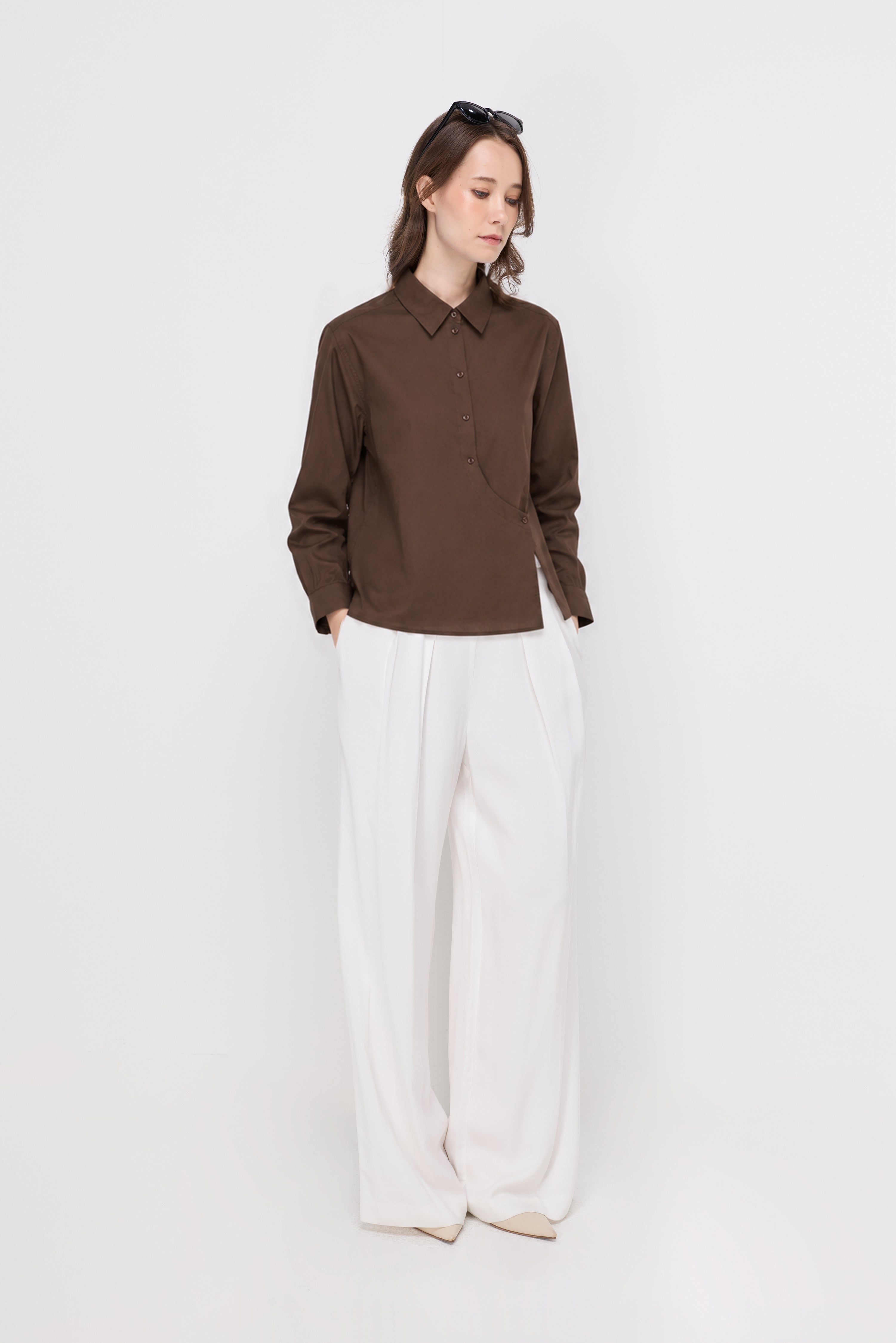 ASYMMETRIC LAYERED COTTON POLO BLOUSE