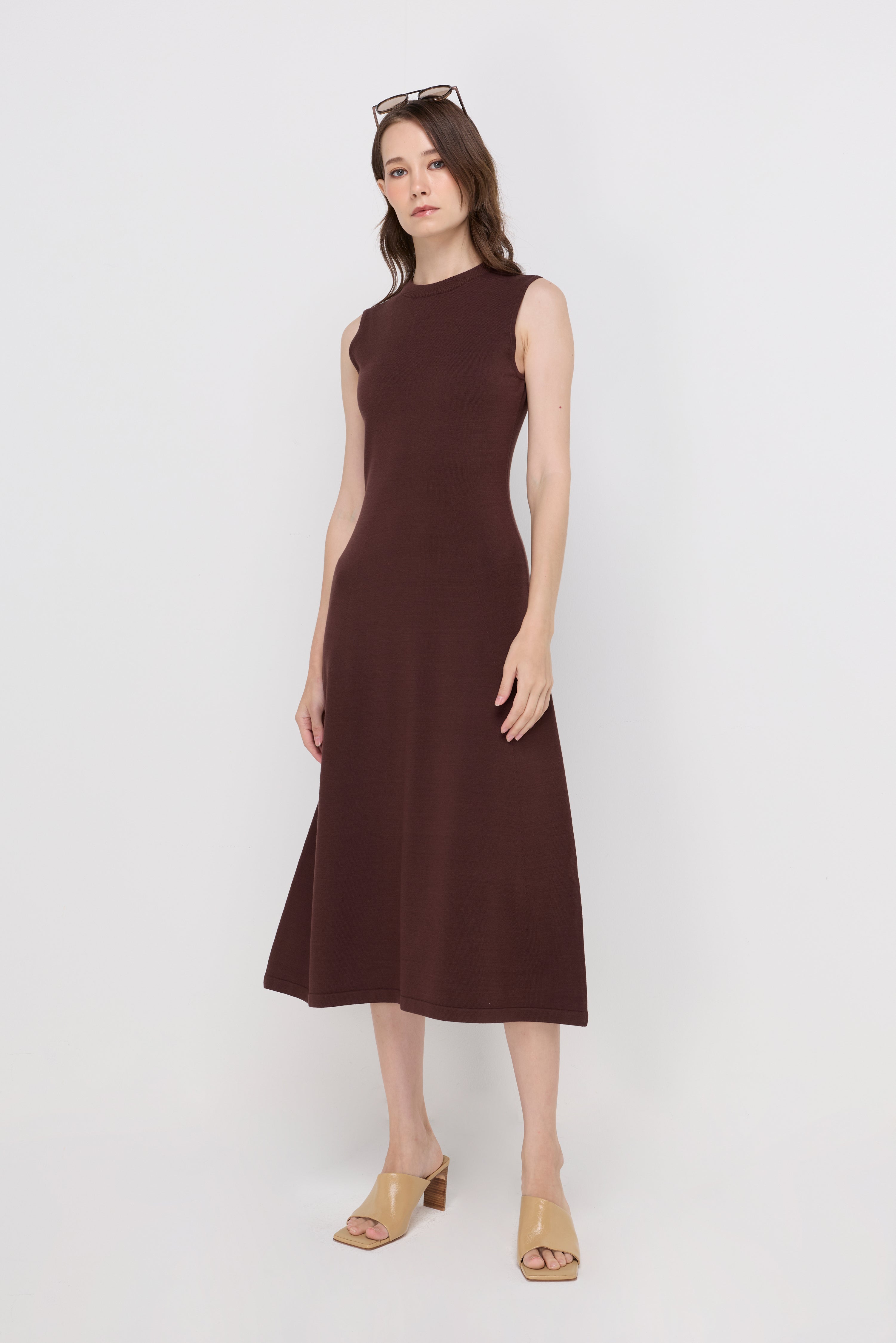 SLEEVELESS KNIT A-LINE MIDI DRESS