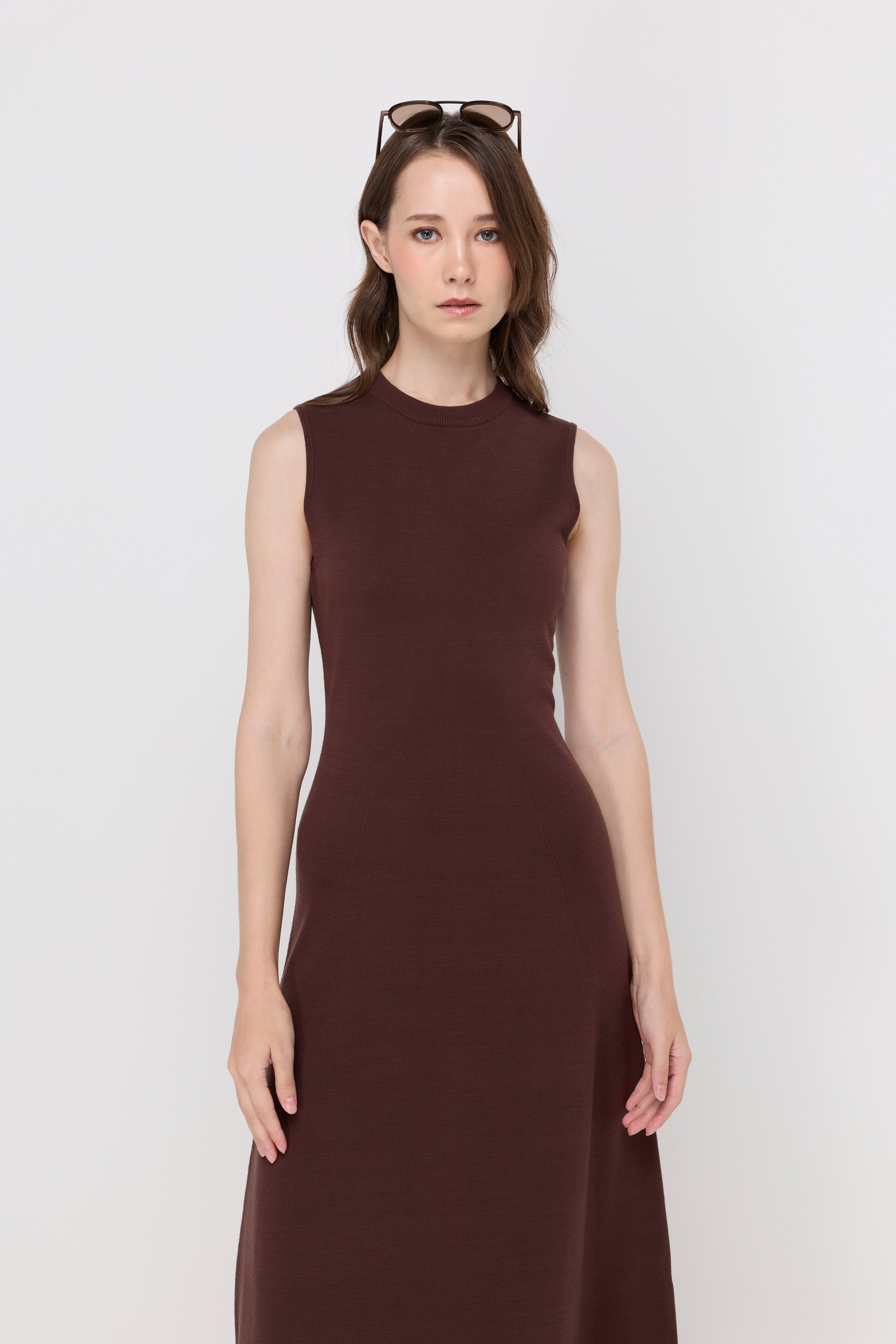 SLEEVELESS KNIT A-LINE MIDI DRESS