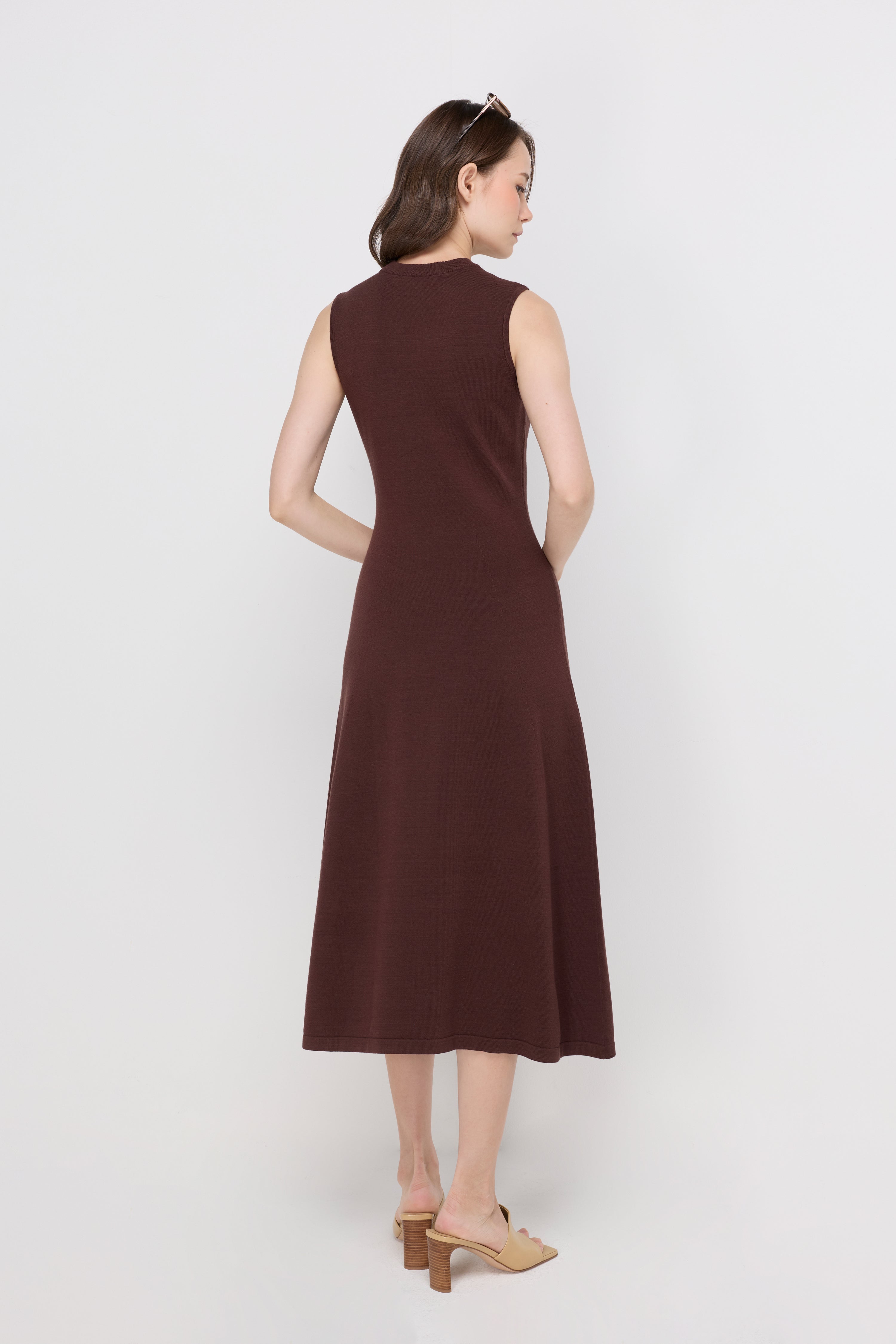 SLEEVELESS KNIT A-LINE MIDI DRESS