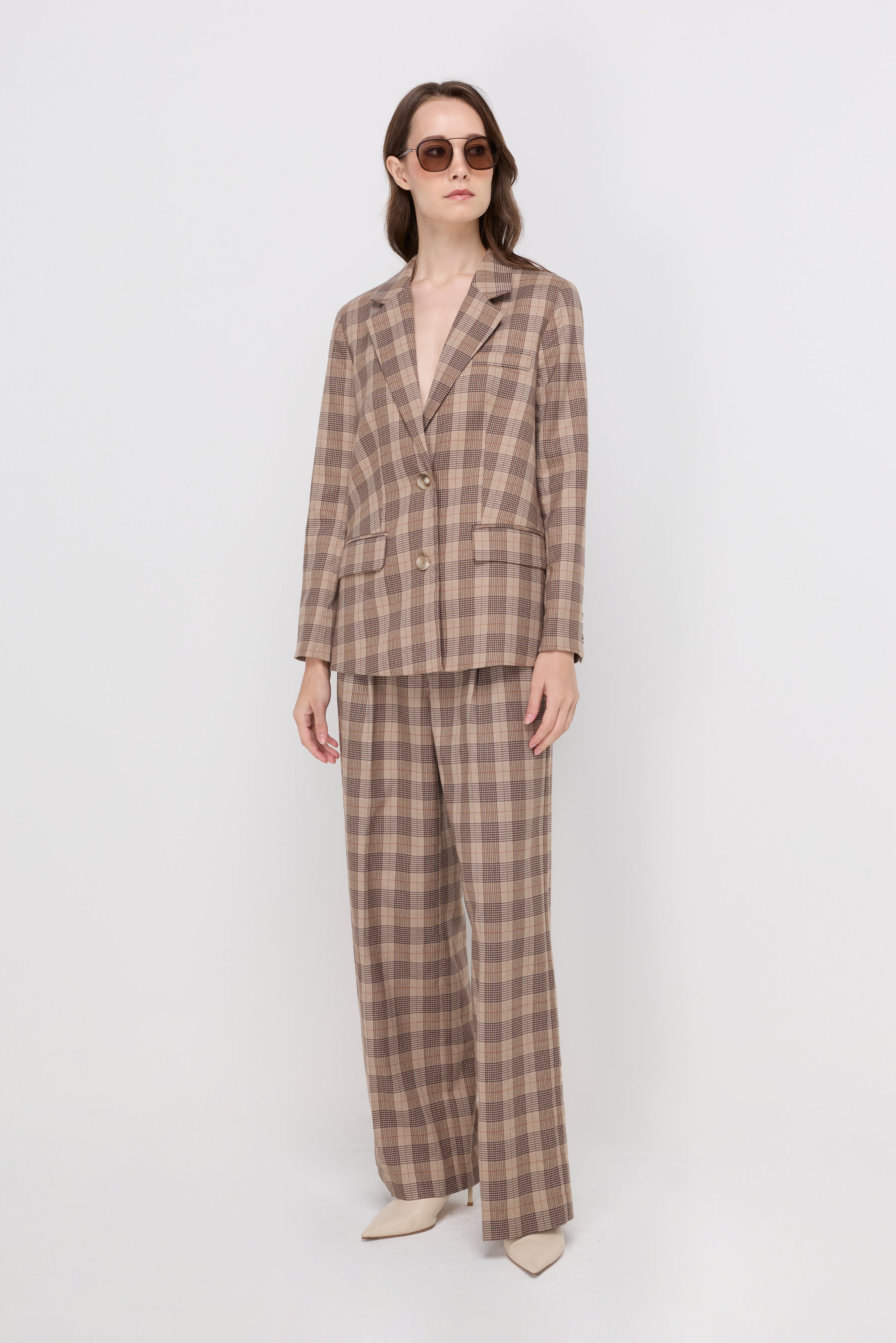 HERITAGE CHECK WIDE-LEG TROUSERS