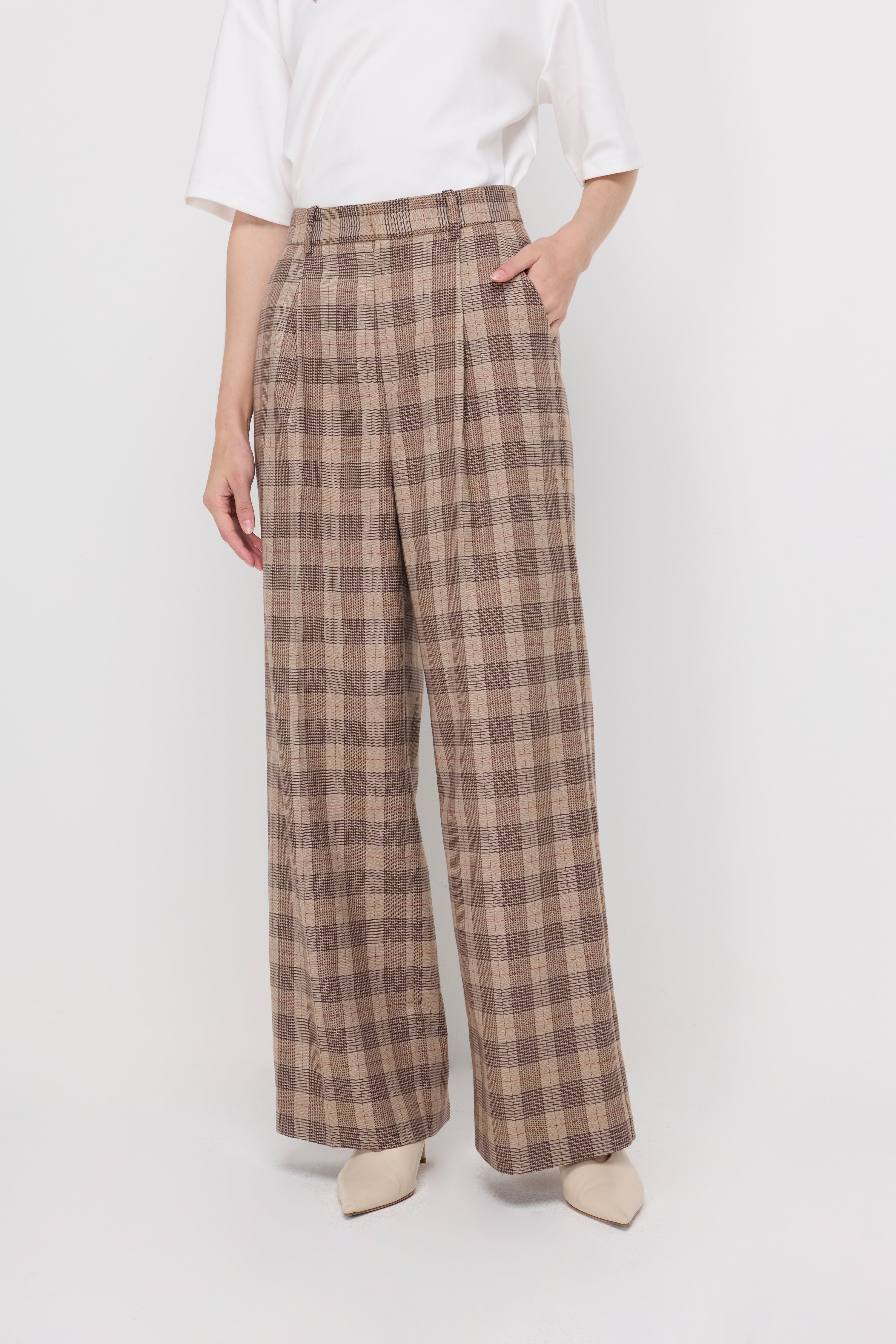 HERITAGE CHECK WIDE-LEG TROUSERS