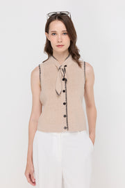 CONTRAST TRIM TIE-NECK KNIT VEST