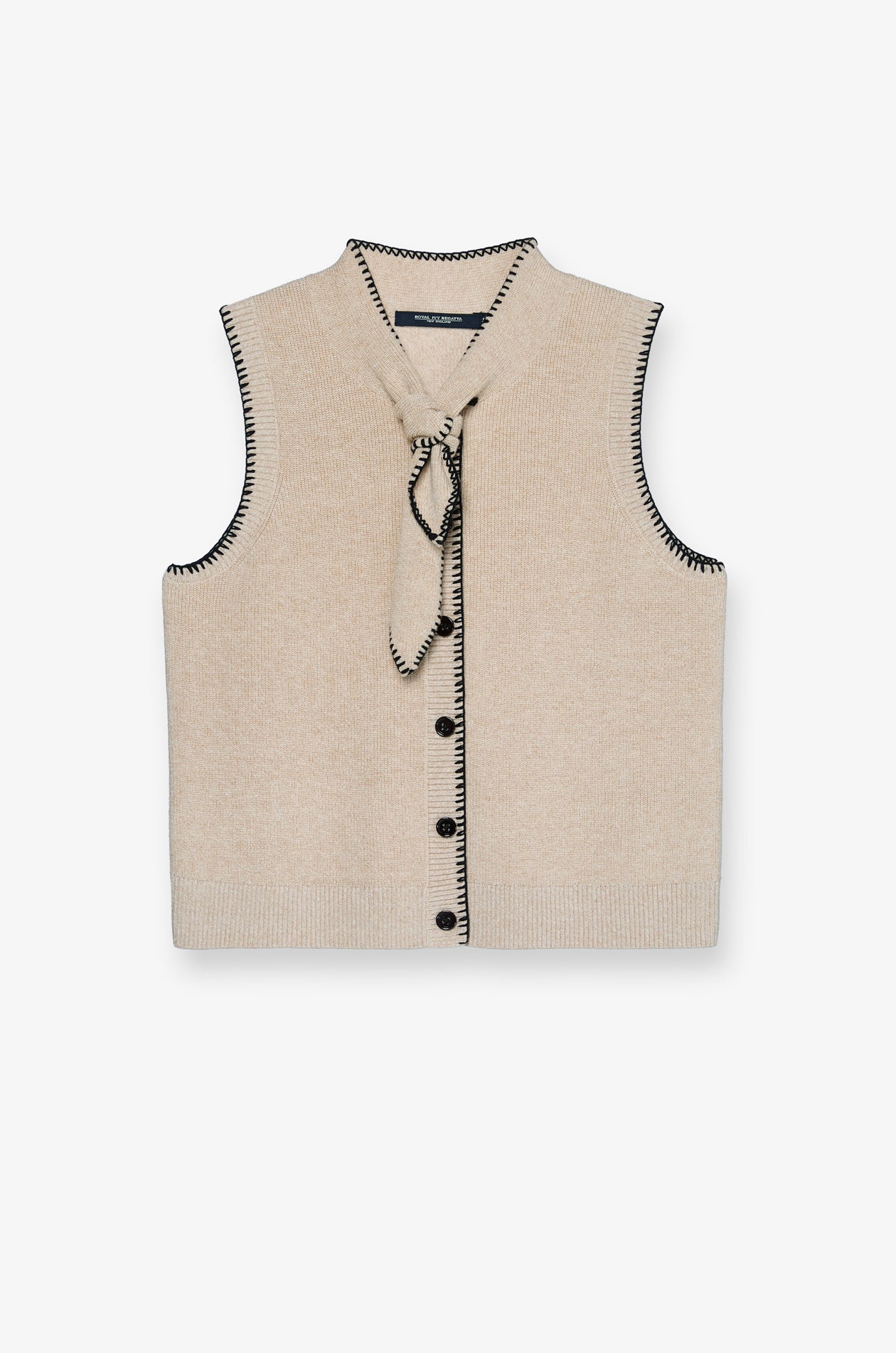 CONTRAST TRIM TIE-NECK KNIT VEST