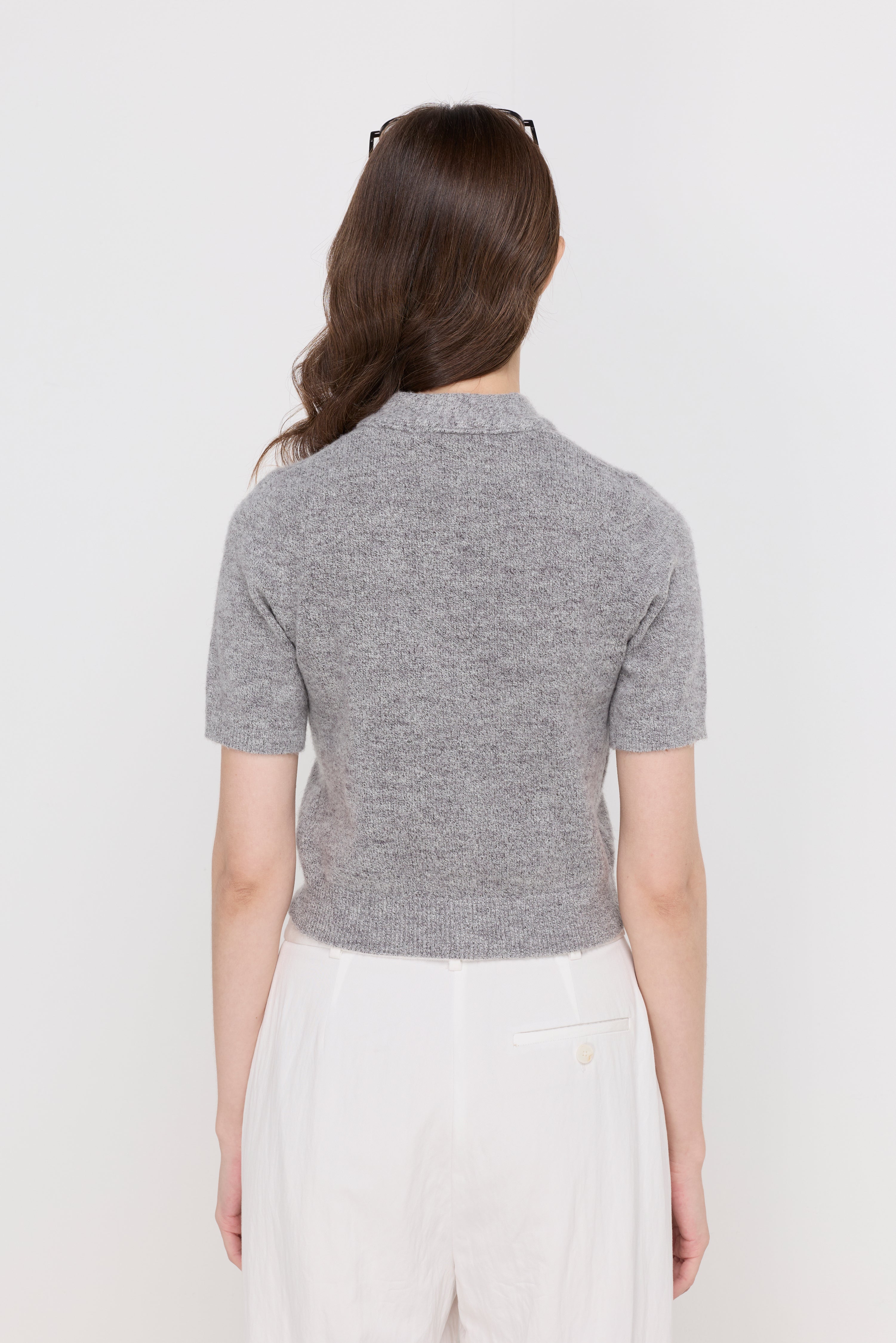 MELANGE TIE-NECK KNIT CARDIGAN