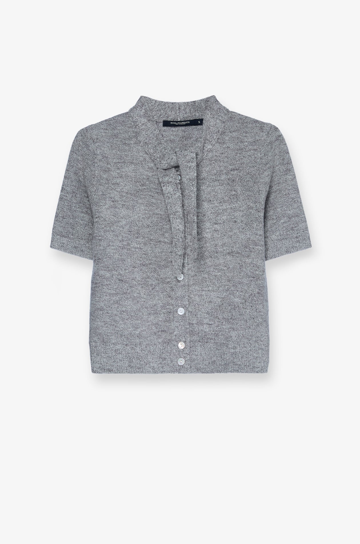 MELANGE TIE-NECK KNIT CARDIGAN