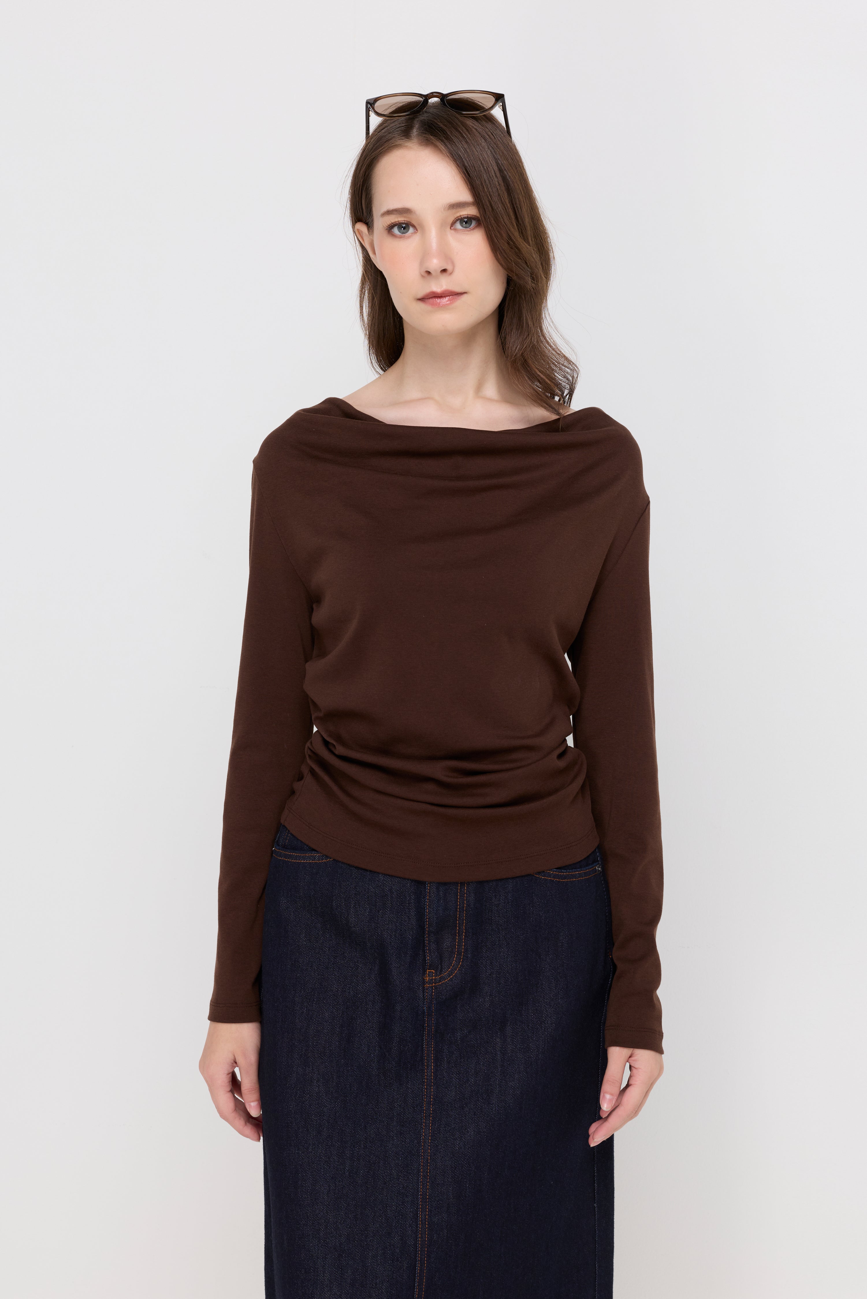 ELEGANT RUCHED KNIT BLOUSE