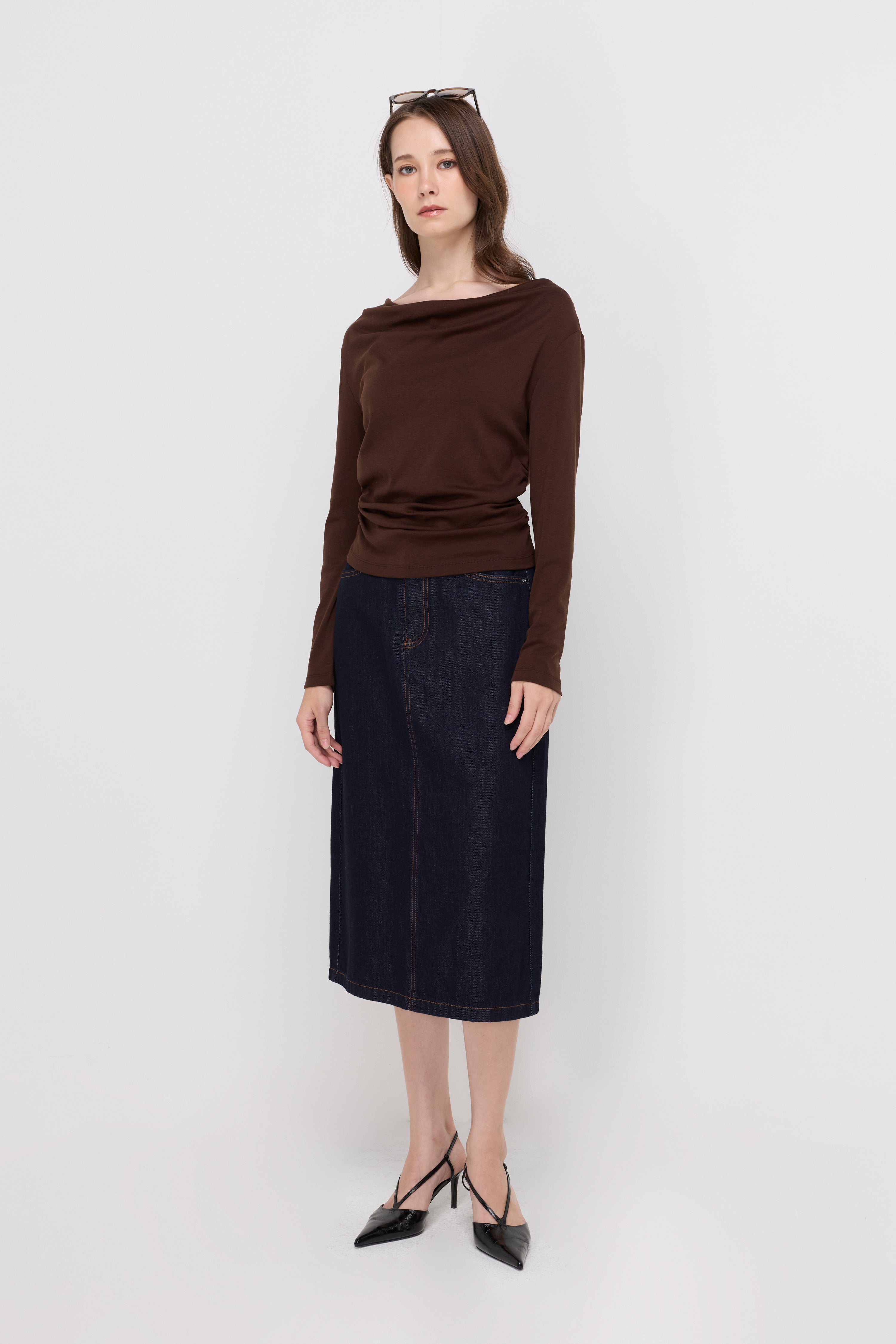 ELEGANT RUCHED KNIT BLOUSE