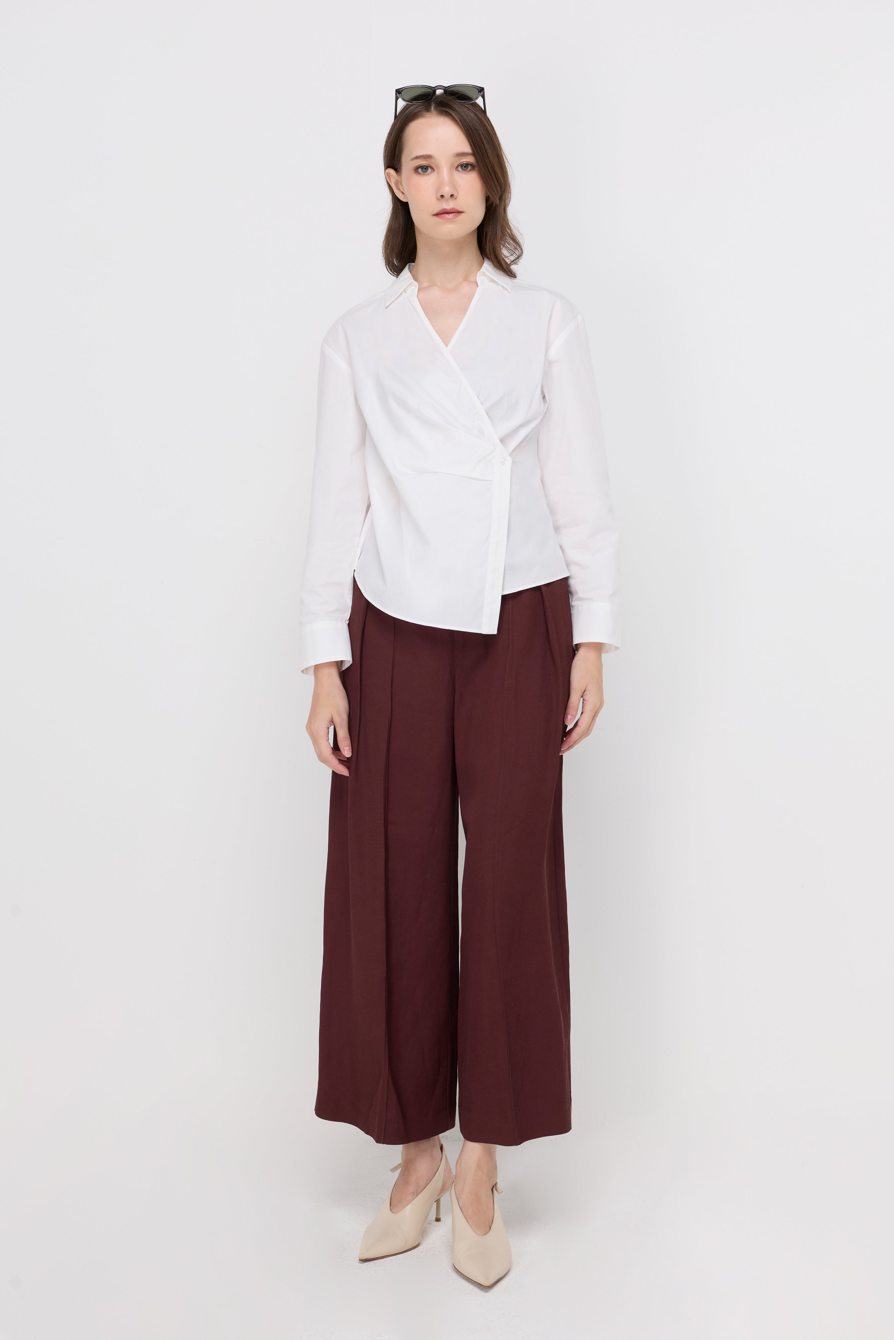 AVERY WRAP-FRONT TAILORED BLOUSE
