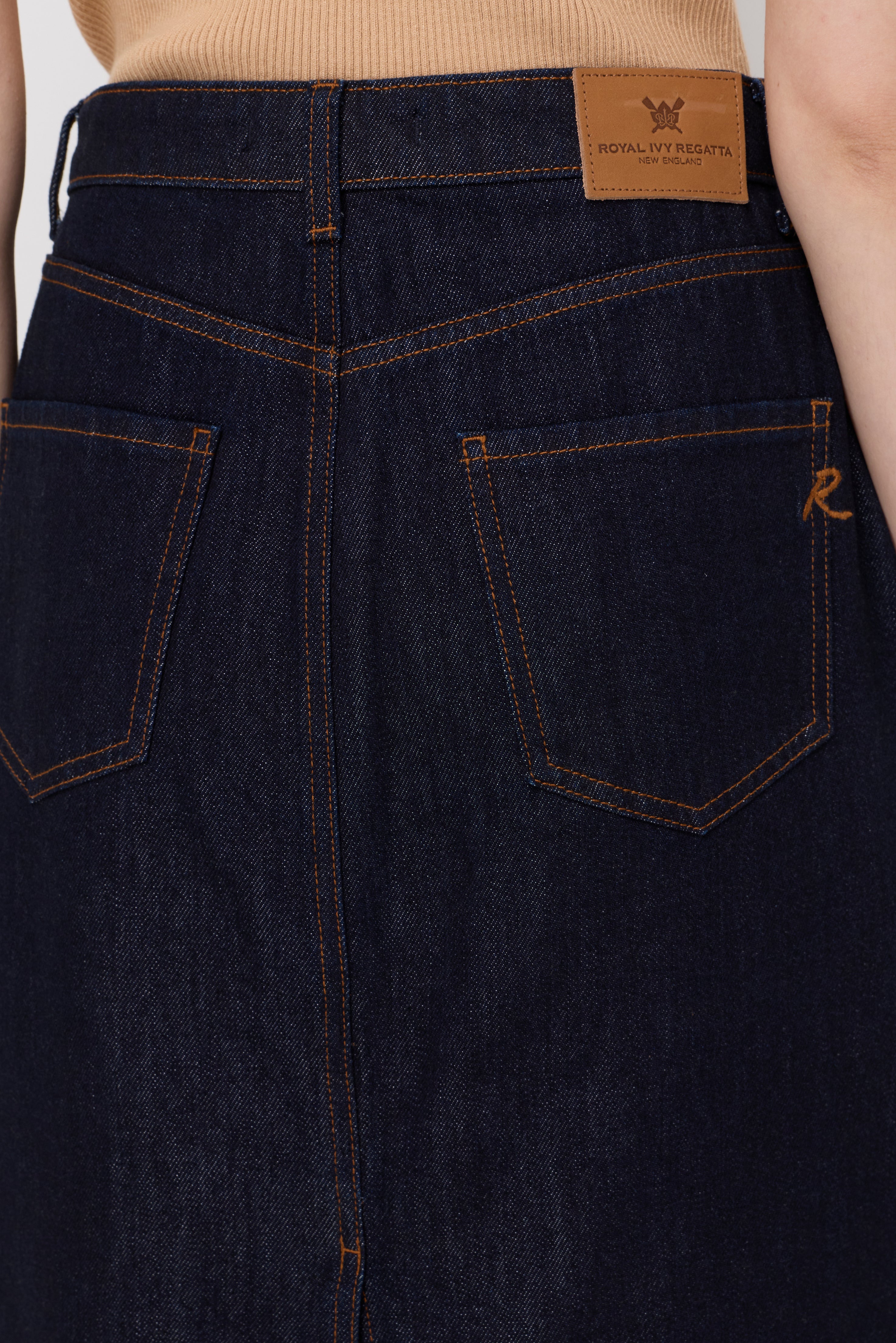 HIGH-RISE DENIM MIDI SKIRT