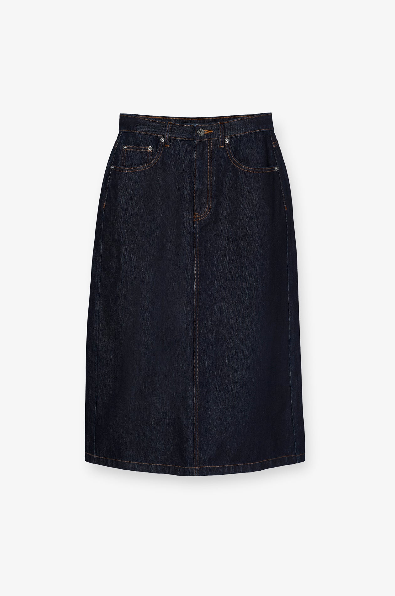 HIGH-RISE DENIM MIDI SKIRT