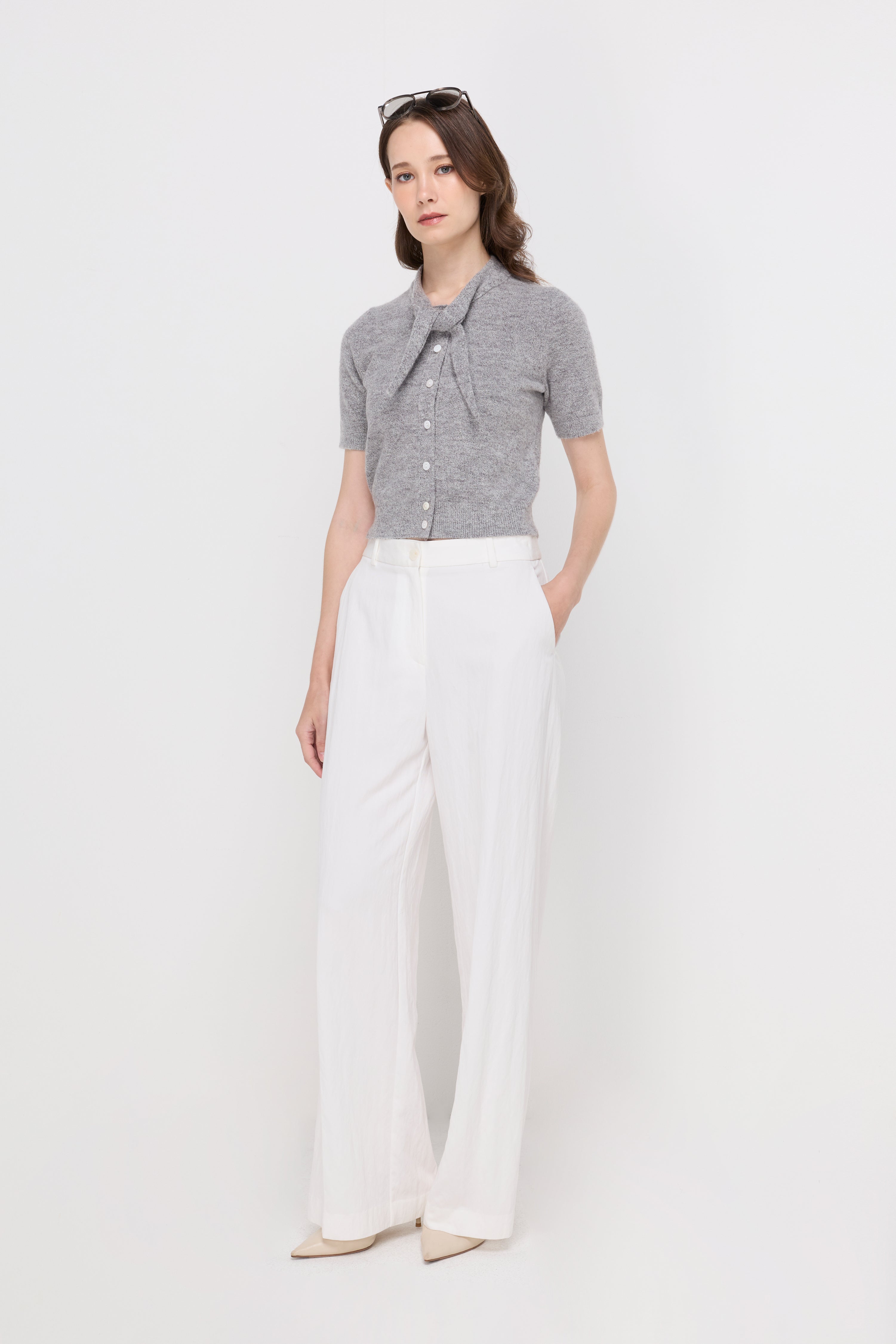 COTTON-LINEN WIDE-LEG TROUSERS