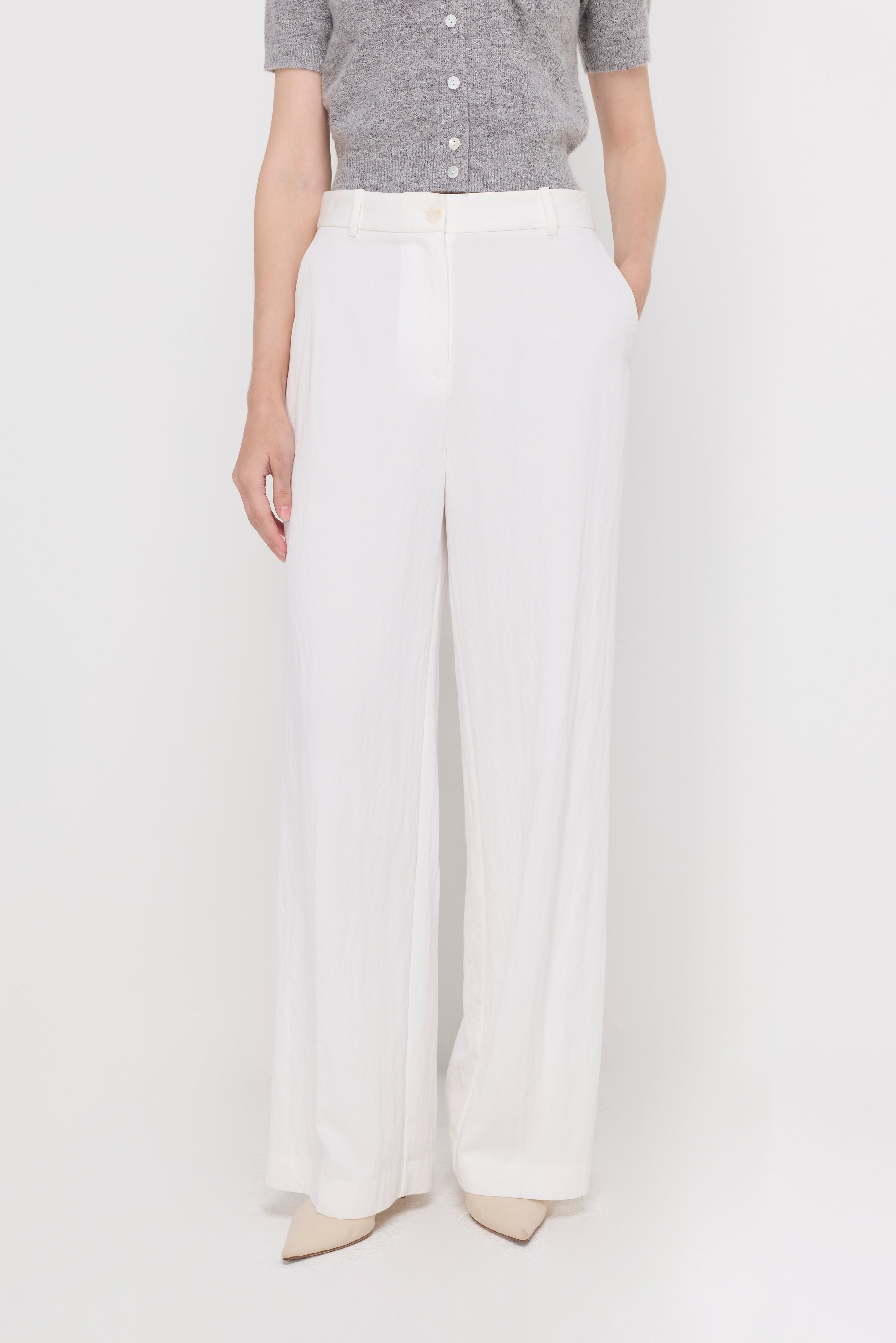COTTON-LINEN WIDE-LEG TROUSERS