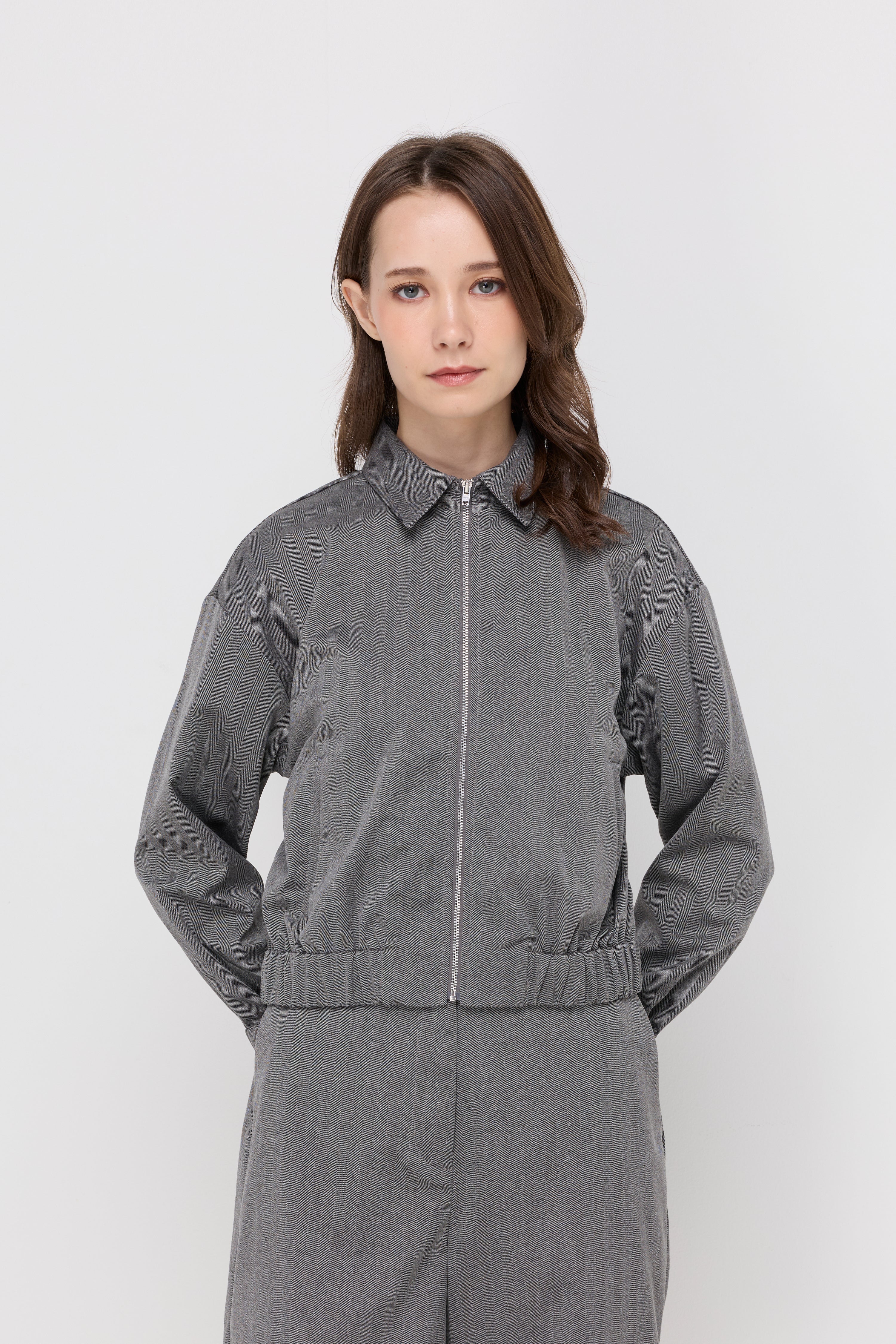 HERRINGBONE ZIP-FRONT JACKET