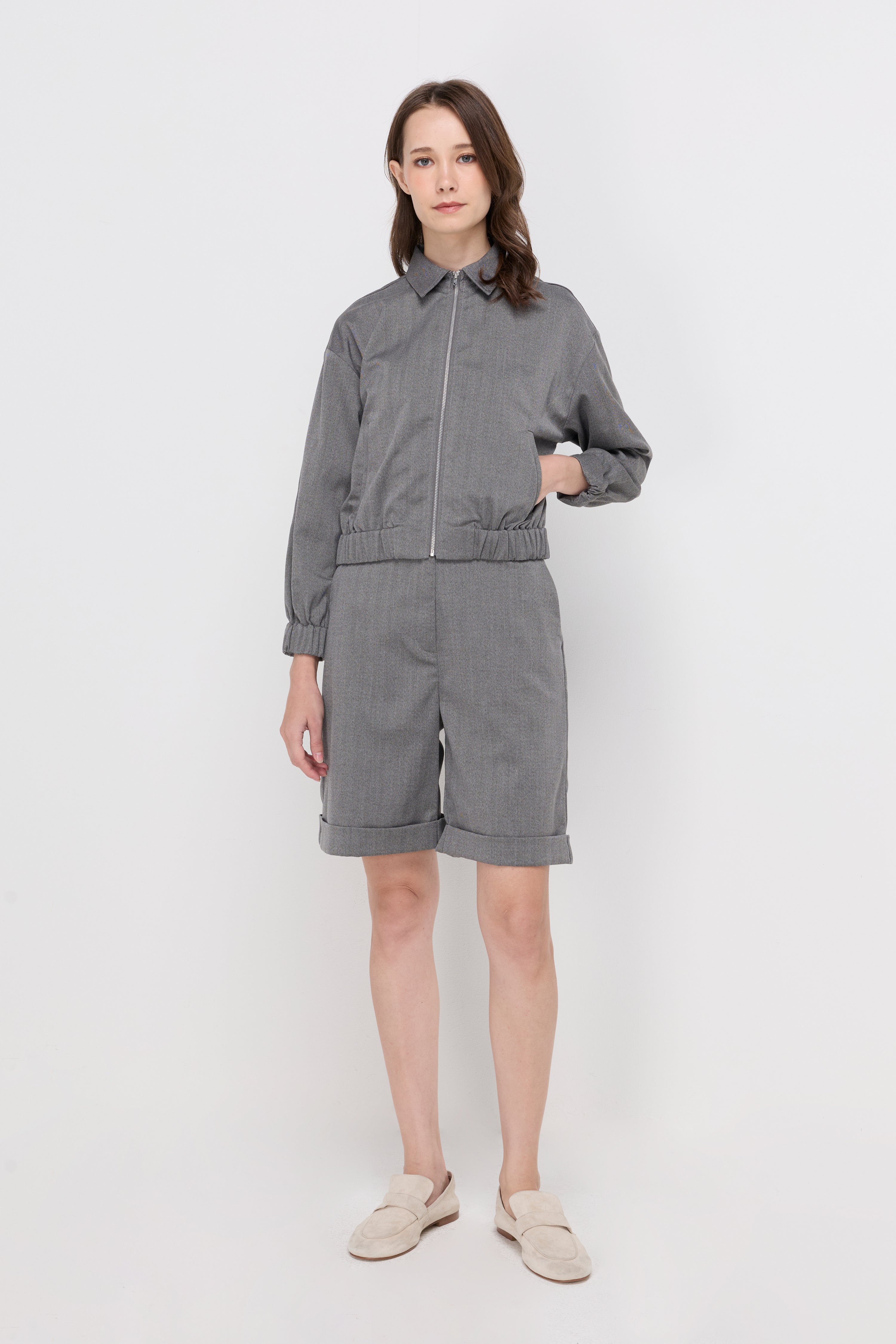 HERRINGBONE ZIP-FRONT JACKET
